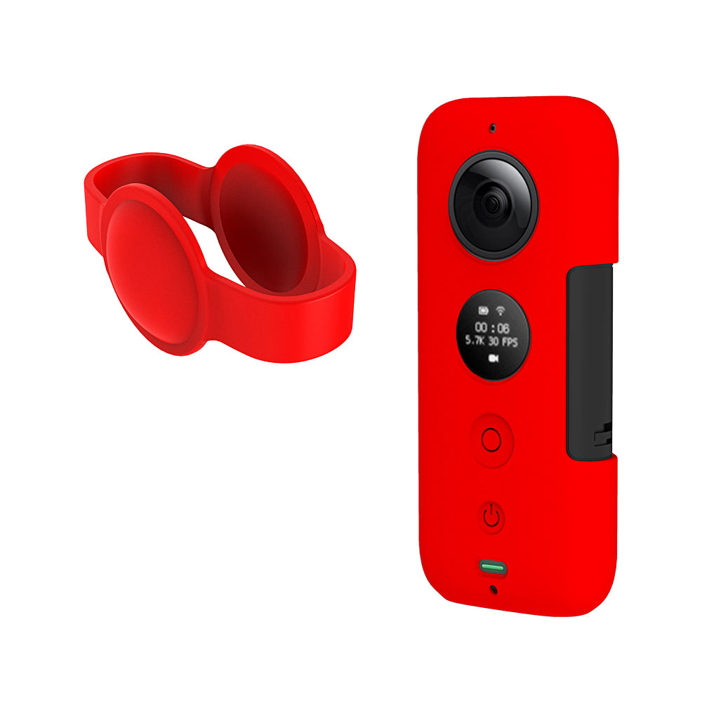 Action Camera Silicone Protective Cover + Camera Len Protection Cap for Insta 360 ONE X - Red