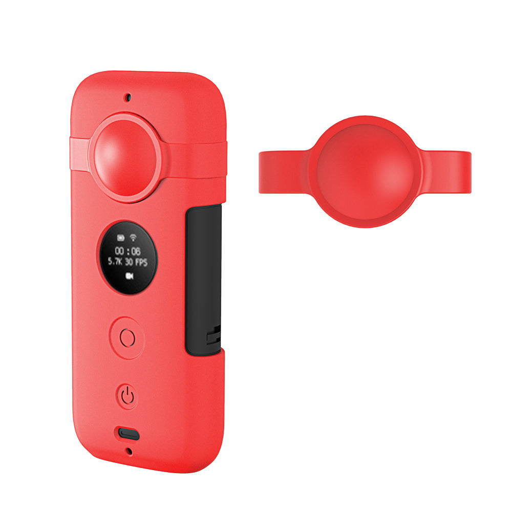 Action Camera Silicone Protective Cover + Camera Len Protection Cap for Insta 360 ONE X - Red