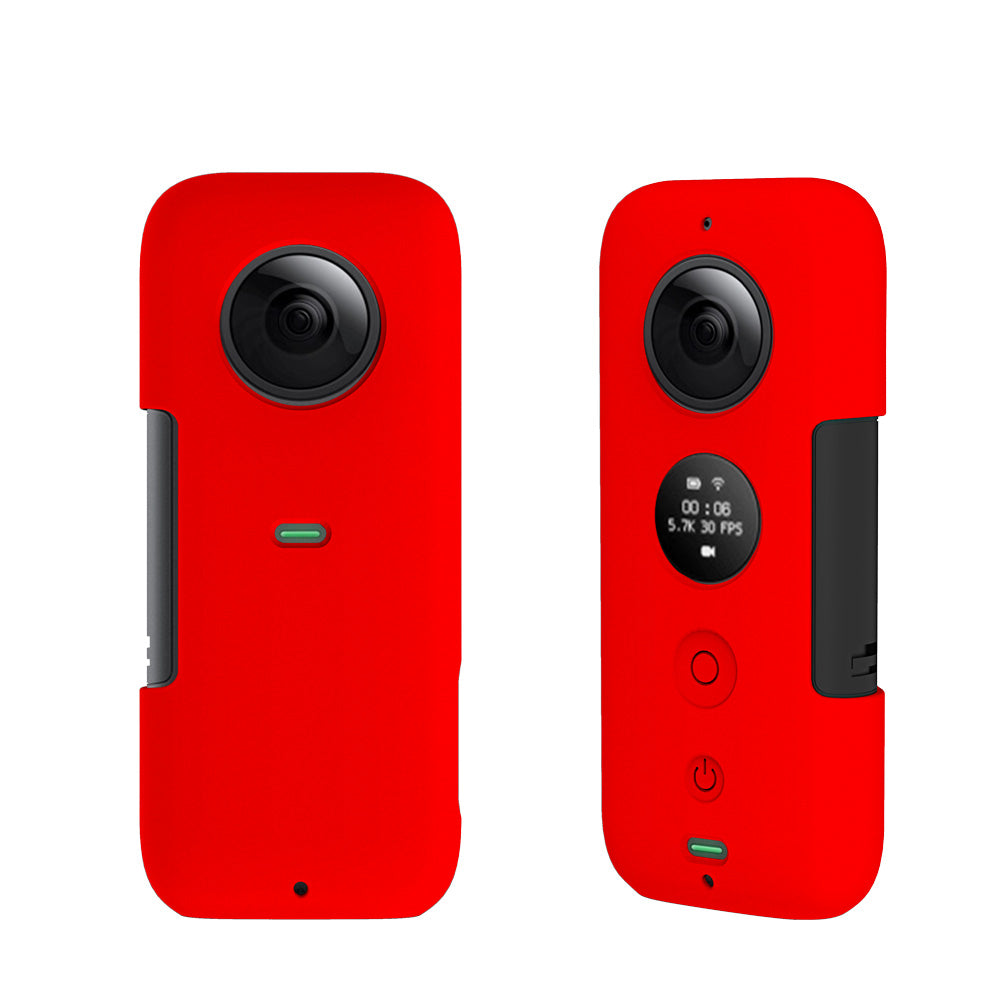 Action Camera Silicone Protective Cover + Camera Len Protection Cap for Insta 360 ONE X - Red
