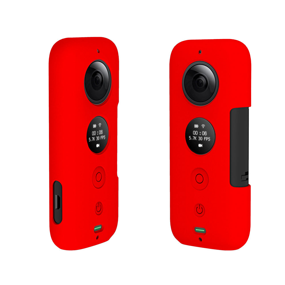 Action Camera Silicone Protective Cover + Camera Len Protection Cap for Insta 360 ONE X - Red