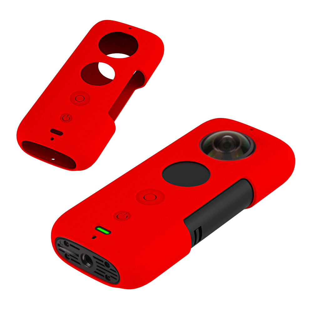 Action Camera Silicone Protective Cover + Camera Len Protection Cap for Insta 360 ONE X - Red