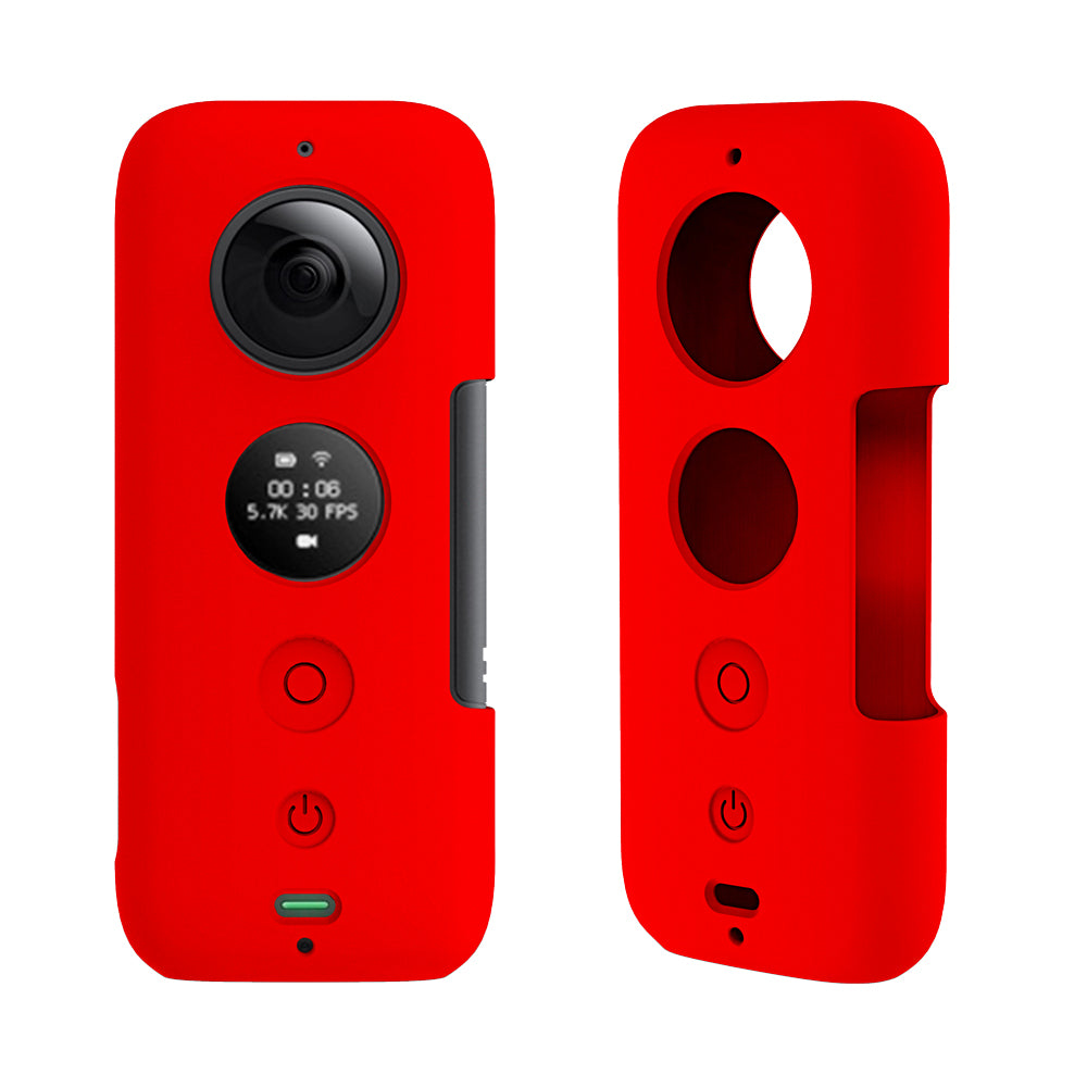 Action Camera Silicone Protective Cover + Camera Len Protection Cap for Insta 360 ONE X - Red