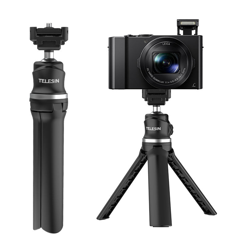 TELESIN TE-TRP-K1 360° Ballhead Mini Tripod Selfie Stick with 1/4" Screw Cold Shoe Phone Clip for GoPro 9 8 7 6 Insta360 Mobile Phone SLR