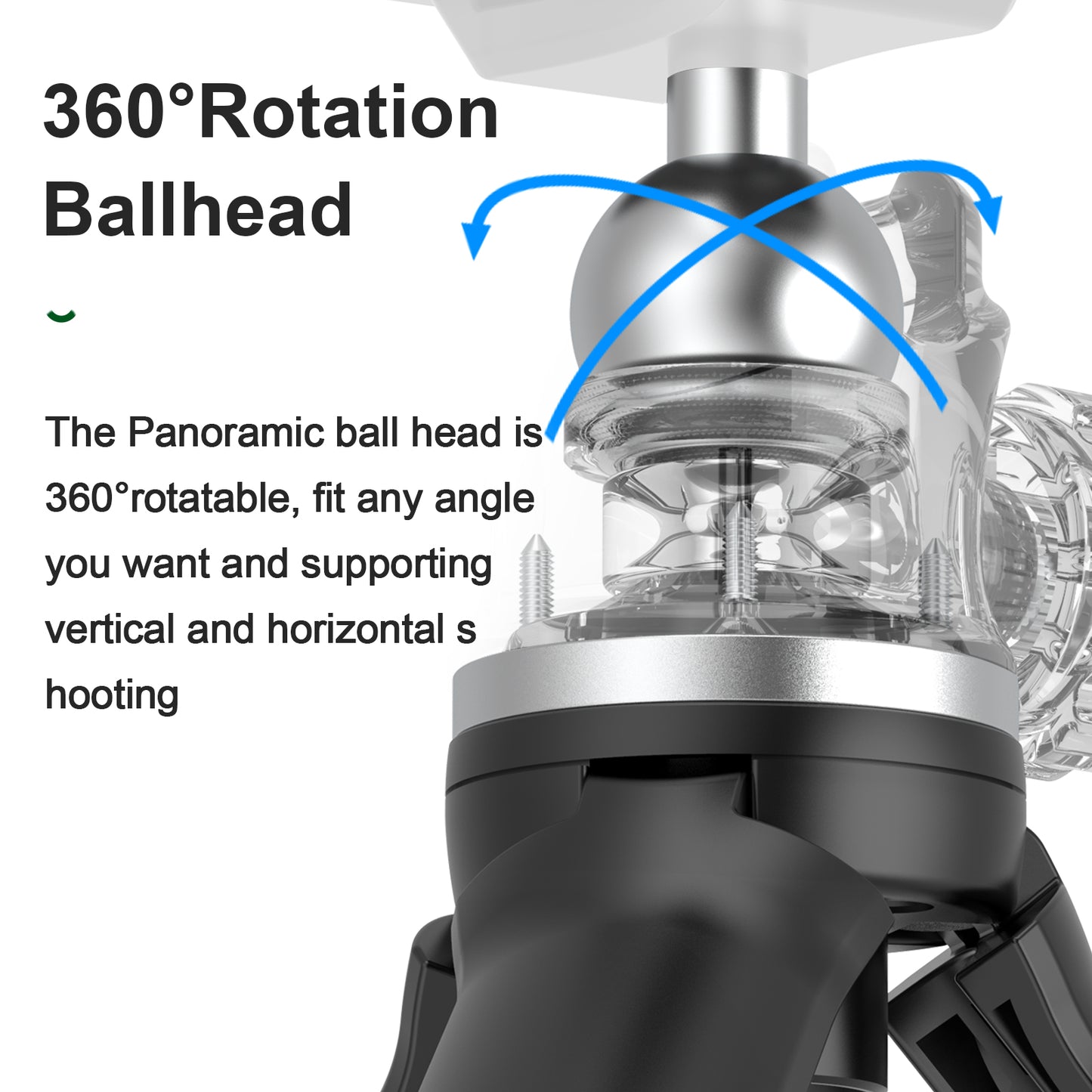 TELESIN TE-TRP-K1 360° Ballhead Mini Tripod Selfie Stick with 1/4" Screw Cold Shoe Phone Clip for GoPro 9 8 7 6 Insta360 Mobile Phone SLR