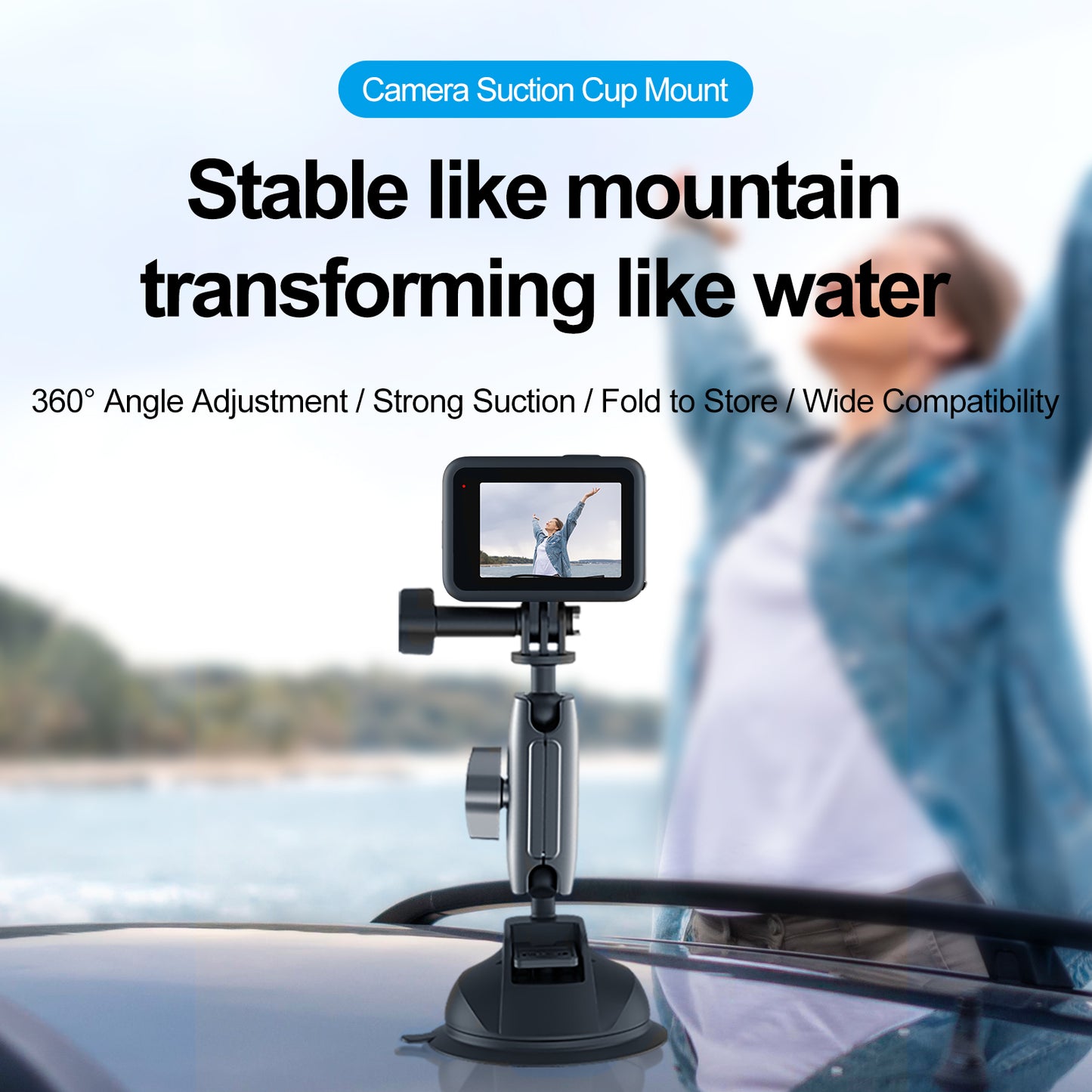 TELESIN TE-SUC-010 Car Phone Holder Suction Cup 360° Adjustable Universal 1/4 Standard Adapter for GoPro Insta360 Osmo Action Camera