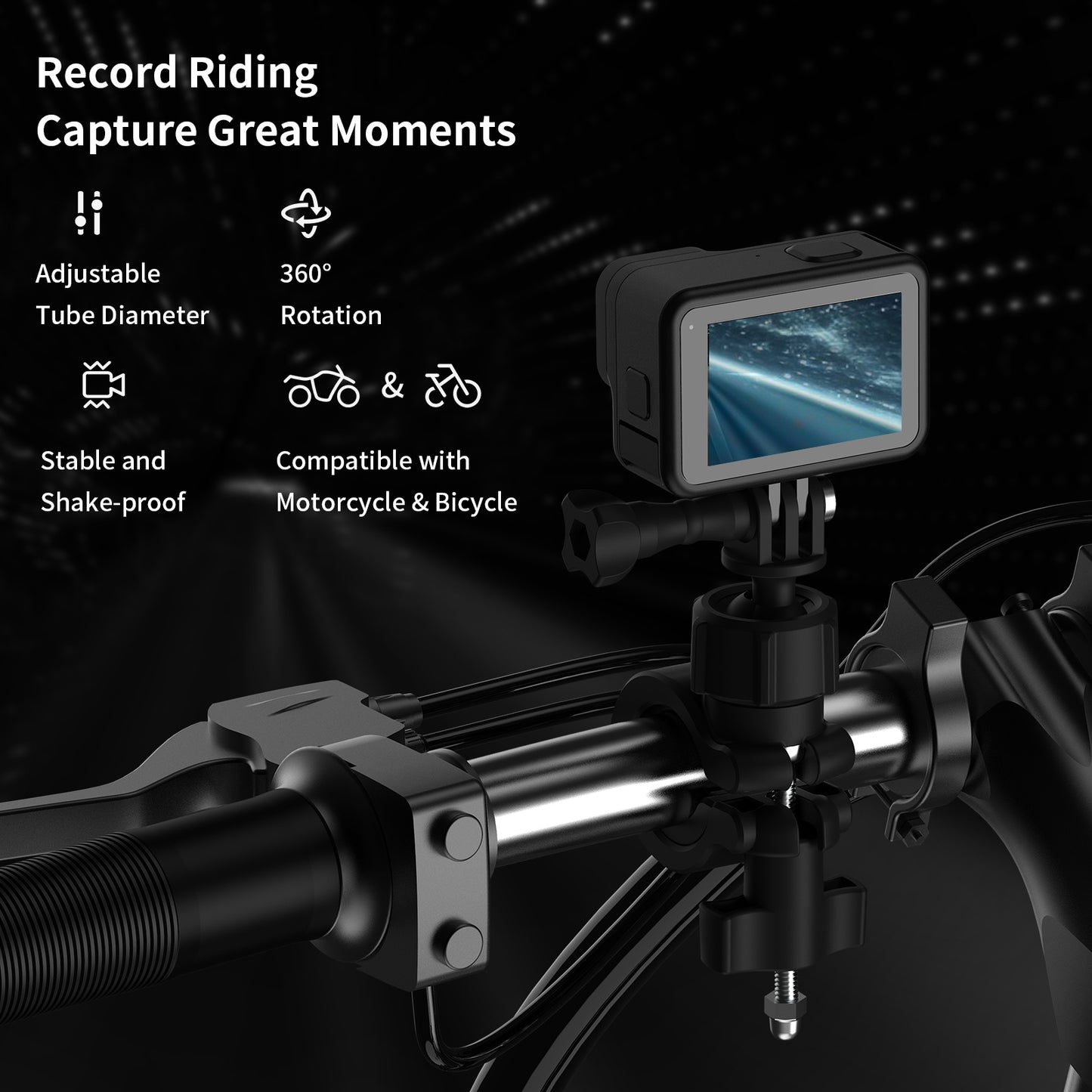 TELESIN DJ-HBM-001 360° Rotation Holder Bike Bicycle Motorcycle Handlebar Mount for GoPro Insta360 Osmo Action Mobile Phone