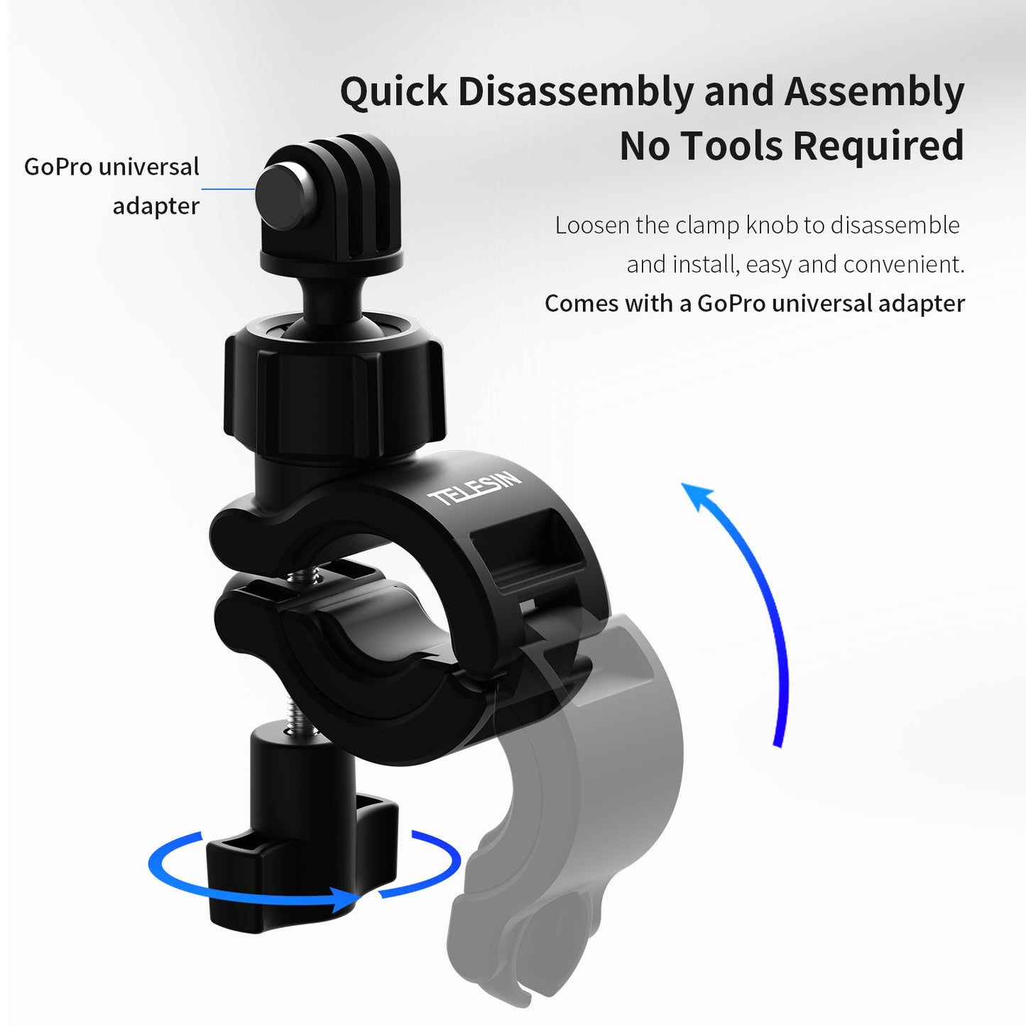 TELESIN DJ-HBM-001 360° Rotation Holder Bike Bicycle Motorcycle Handlebar Mount for GoPro Insta360 Osmo Action Mobile Phone