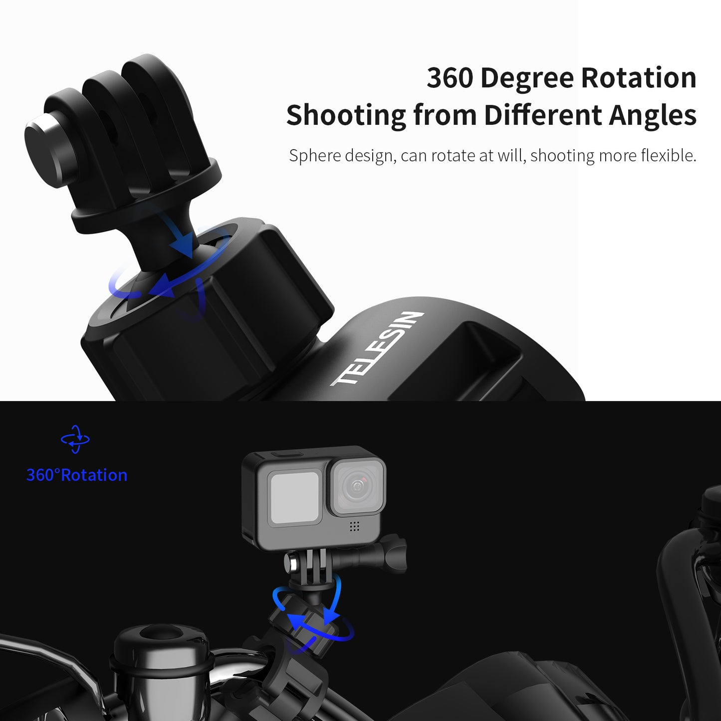 TELESIN DJ-HBM-001 360° Rotation Holder Bike Bicycle Motorcycle Handlebar Mount for GoPro Insta360 Osmo Action Mobile Phone