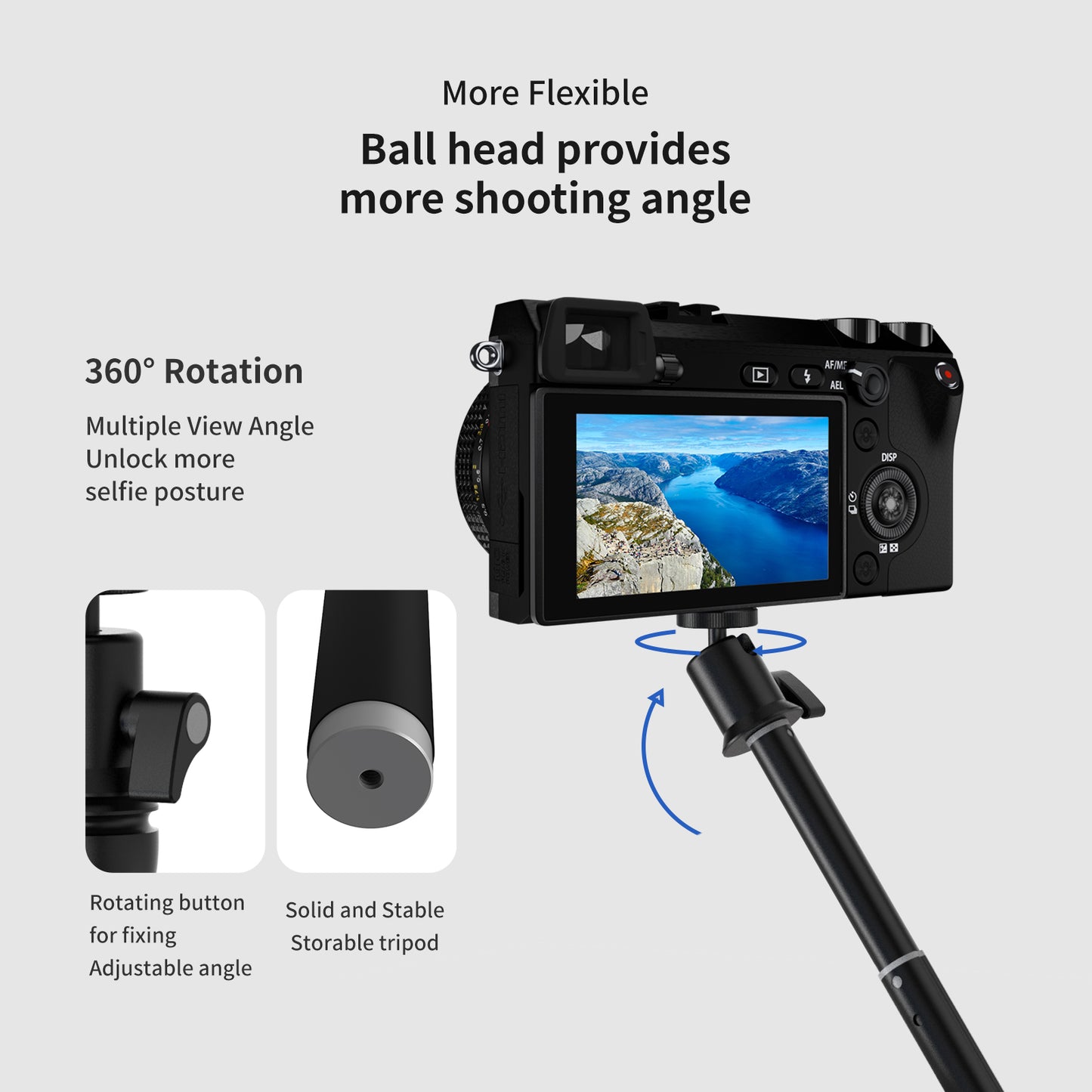 TELESIN GP-MNP-093-H 0.9m Aluminum Alloy Selfie Stick 360° Rotation Ball Head Phone Holder Tripod Mount