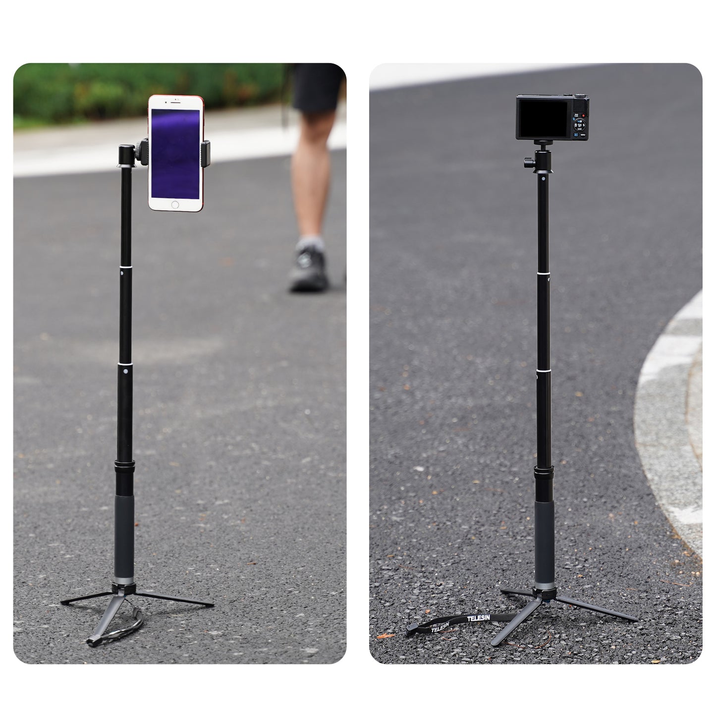 TELESIN GP-MNP-093-H 0.9m Aluminum Alloy Selfie Stick 360° Rotation Ball Head Phone Holder Tripod Mount