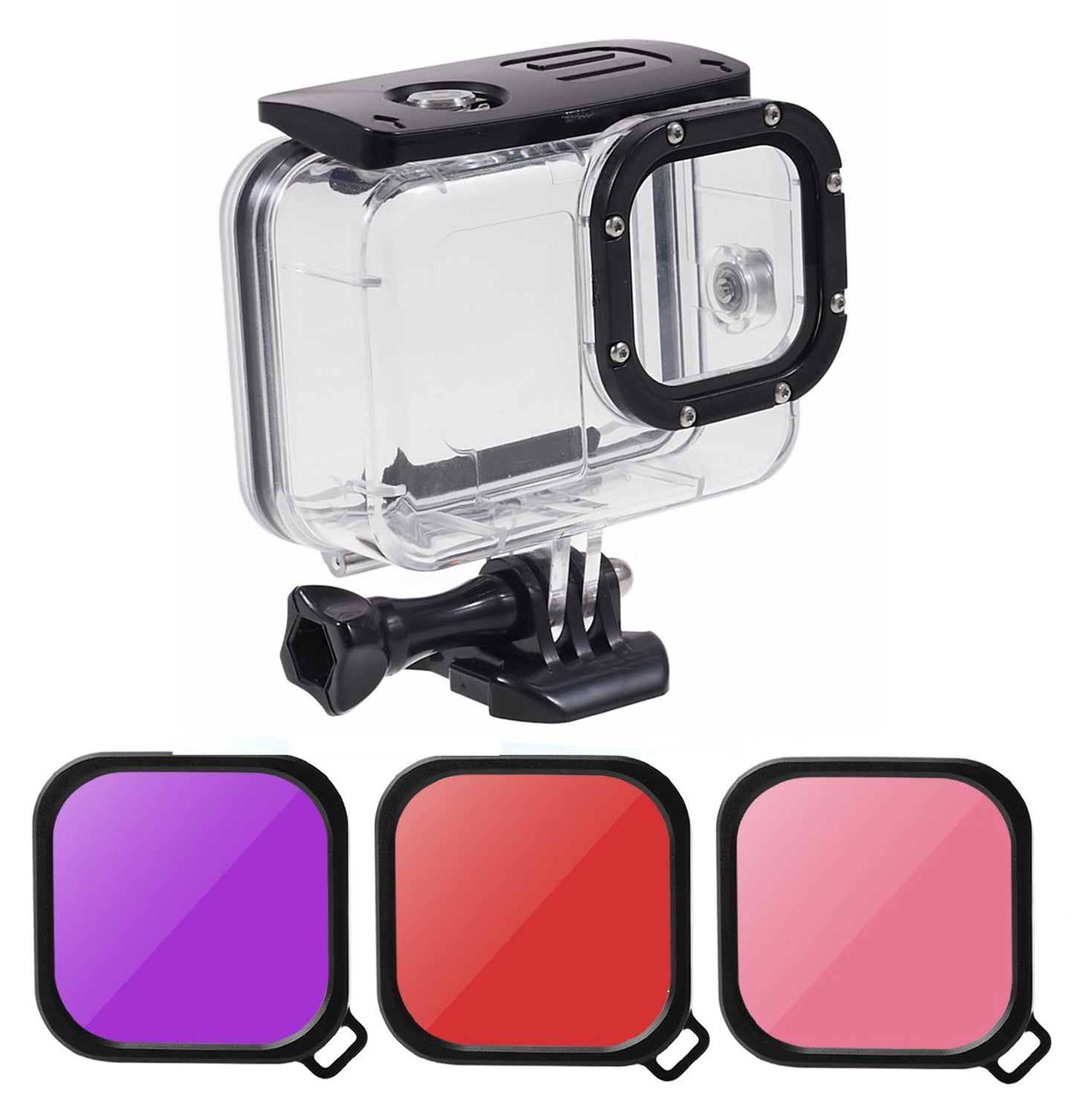 AT1218 Underwater Camera Waterproof Case Tempered Glass Lens Protection Diving Shell with 3 Lens Filter for GoPro Hero 10/9