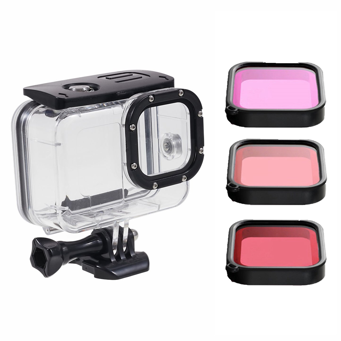 AT1218 Underwater Camera Waterproof Case Tempered Glass Lens Protection Diving Shell with 3 Lens Filter for GoPro Hero 10/9