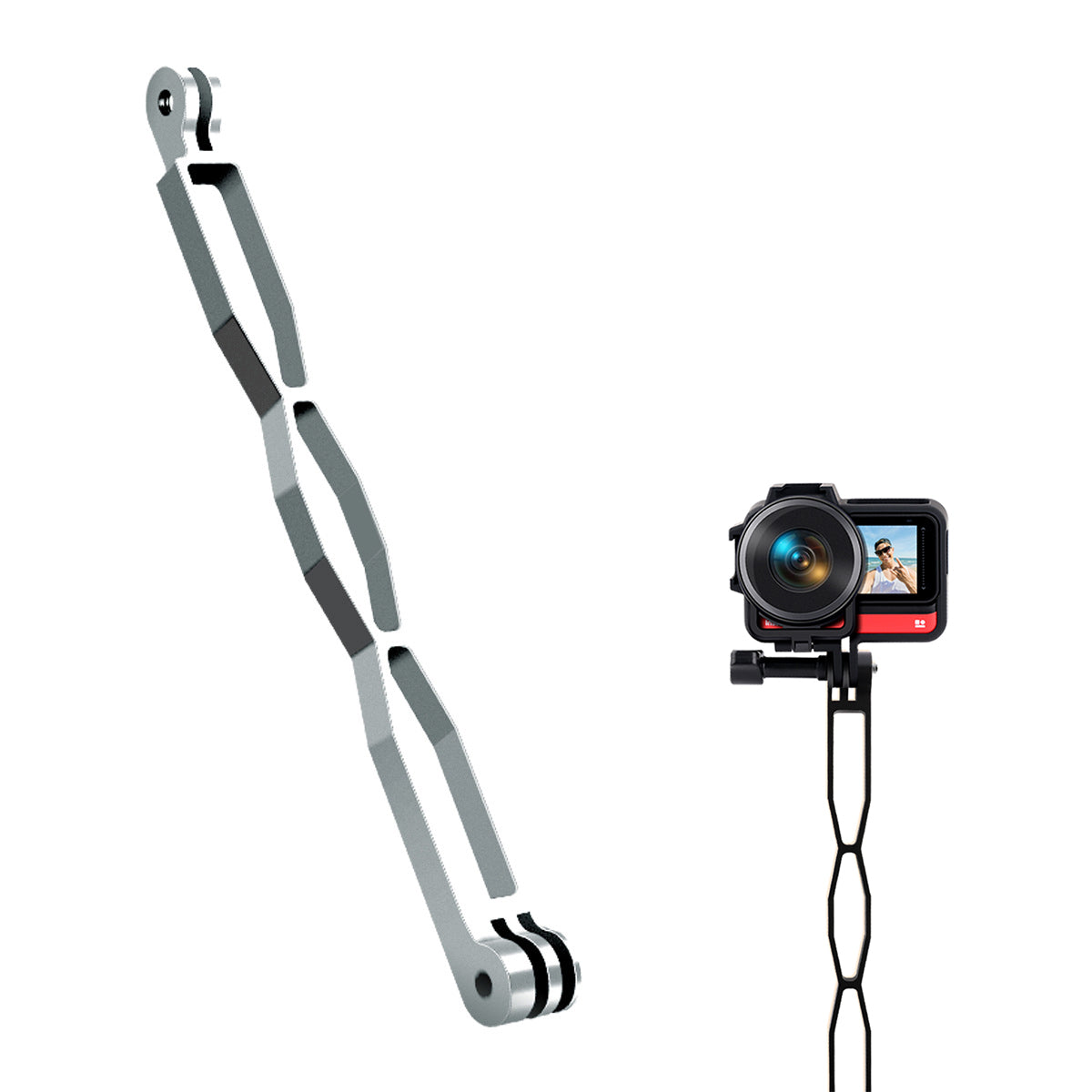 20cm Aluminum Alloy Extension Arm Mount Bracket Rod for GoPro Hero 10/9/8 / Insta360 One R/ DJI Action Camera - Silver