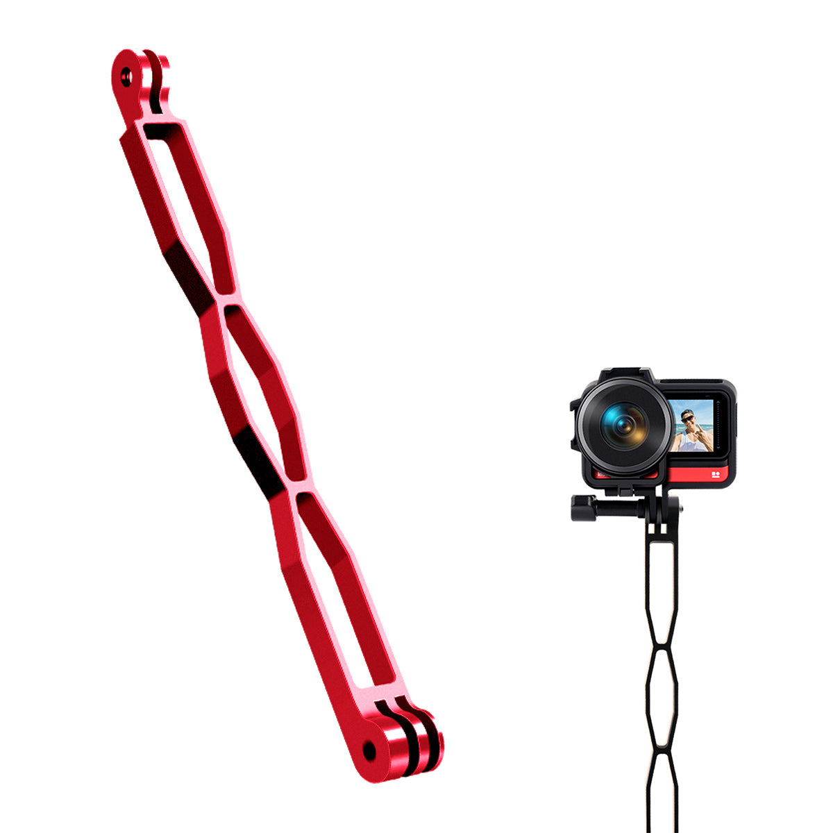 20cm Aluminum Alloy Extension Arm Mount Bracket Rod for GoPro Hero 10/9/8 / Insta360 One R/ DJI Action Camera - Red