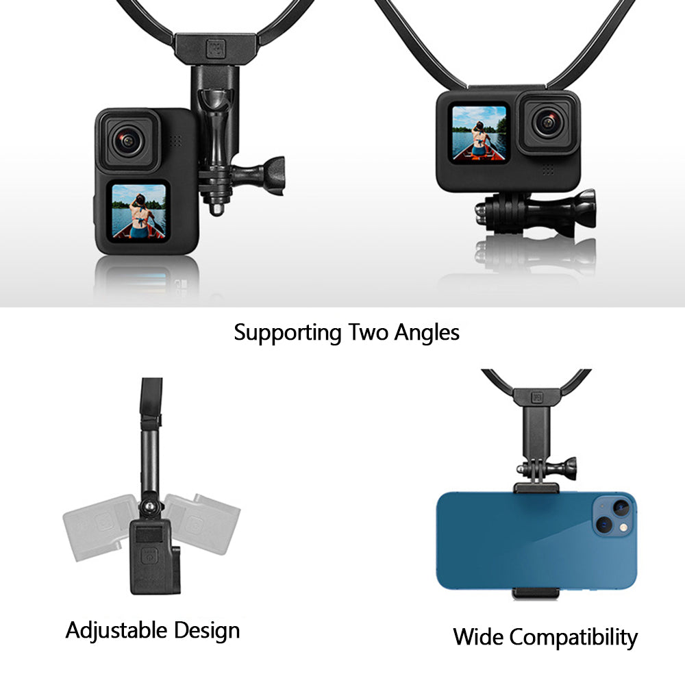 Uniqkart GP-HNB-U1 Hands-free Neck Camera Holder Mount Stand Bracket for GoPro Hero 9 / 10 / 11 / 8 Action Camera Smartphone