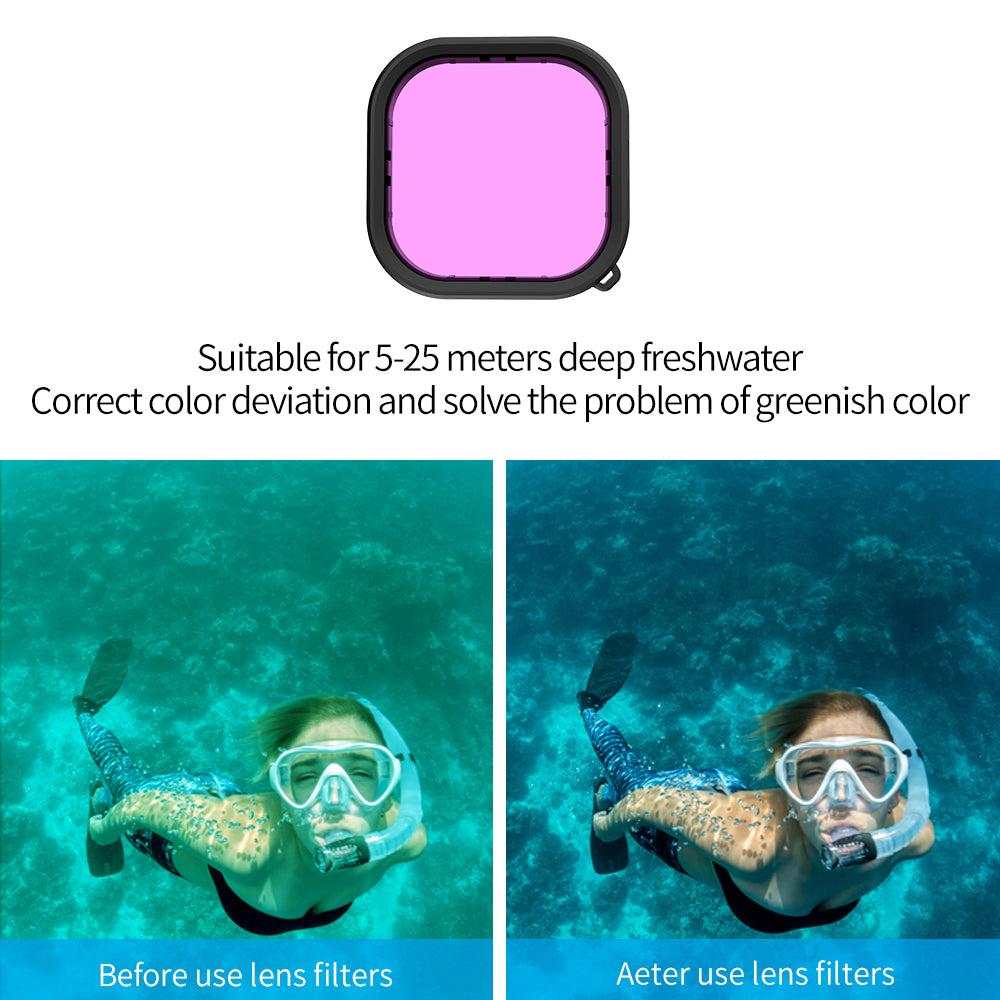 Uniqkart GP-FLT-904 3Pcs / Set Red Magenta Purple Filter Lens for GoPro Hero 9 / 10 / 11 Waterproof Diving Case