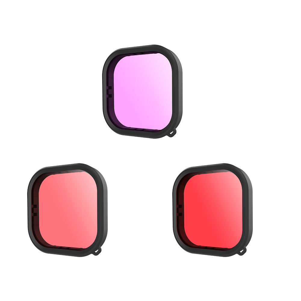 Uniqkart GP-FLT-904 3Pcs / Set Red Magenta Purple Filter Lens for GoPro Hero 9 / 10 / 11 Waterproof Diving Case