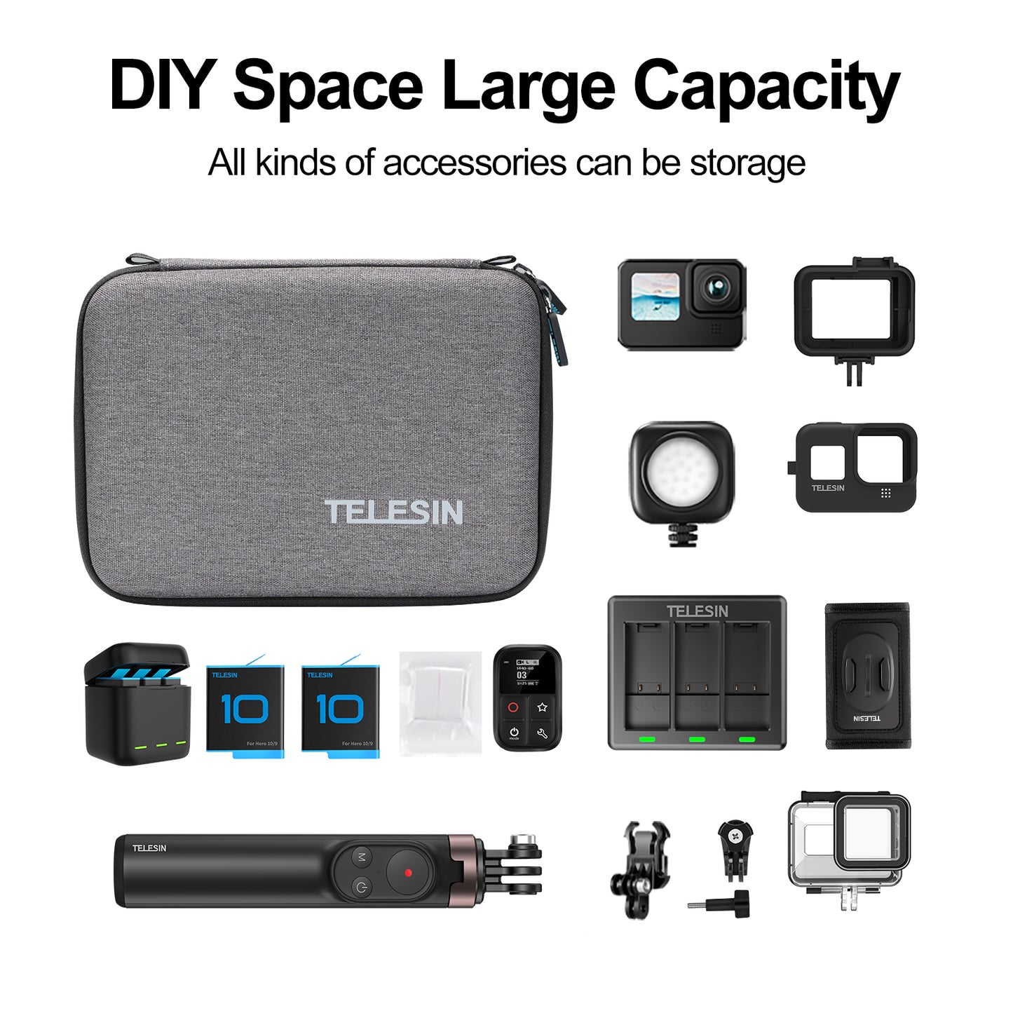 Uniqkart GP-PRC-213 Medium Size Portable Shockproof Camera Accessories Carrying Case Storage Bag with Wrist Strap for GoPro Hero 9 / 10 / 11