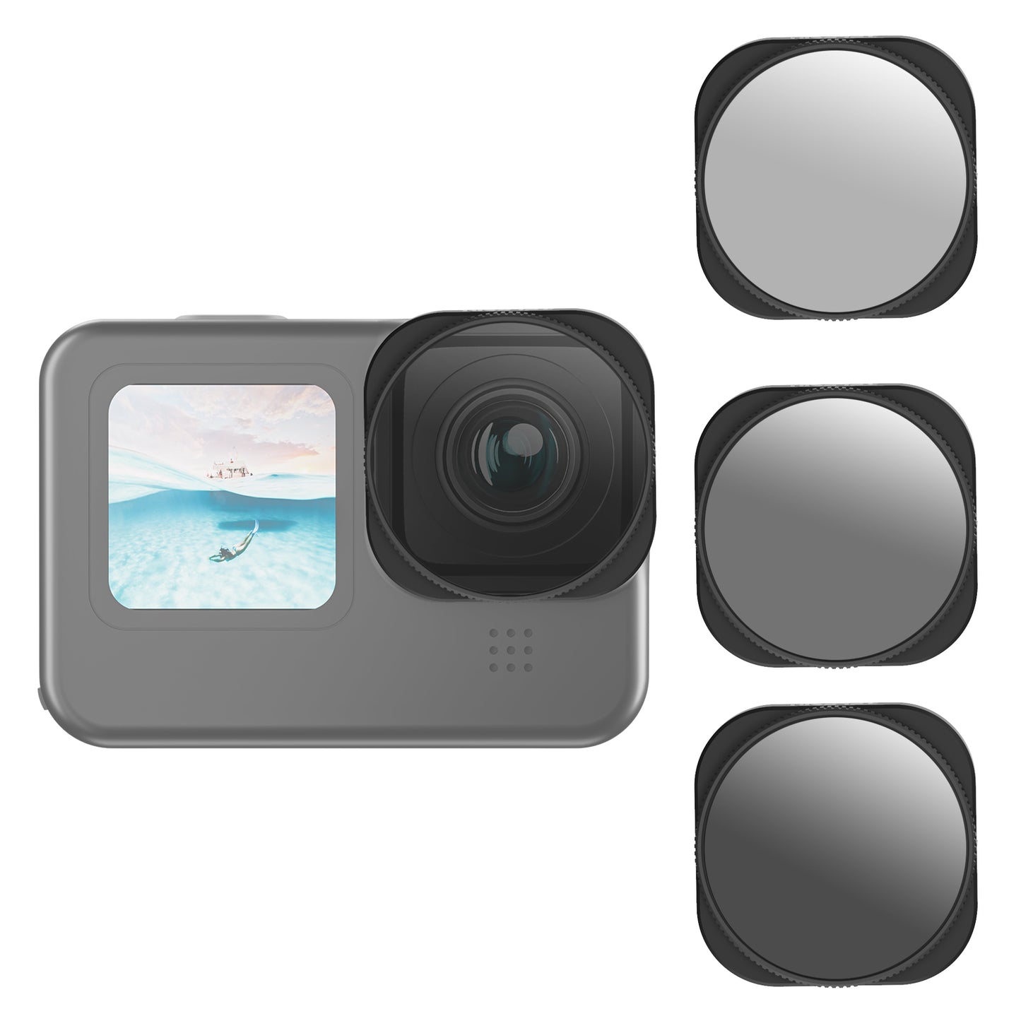 Uniqkart GP-FLT-906 3Pcs / Set ND8-PL ND16-PL ND32-PL Filter Lens Accessories for GoPro Hero 9 / 10 / 11 Action Camera
