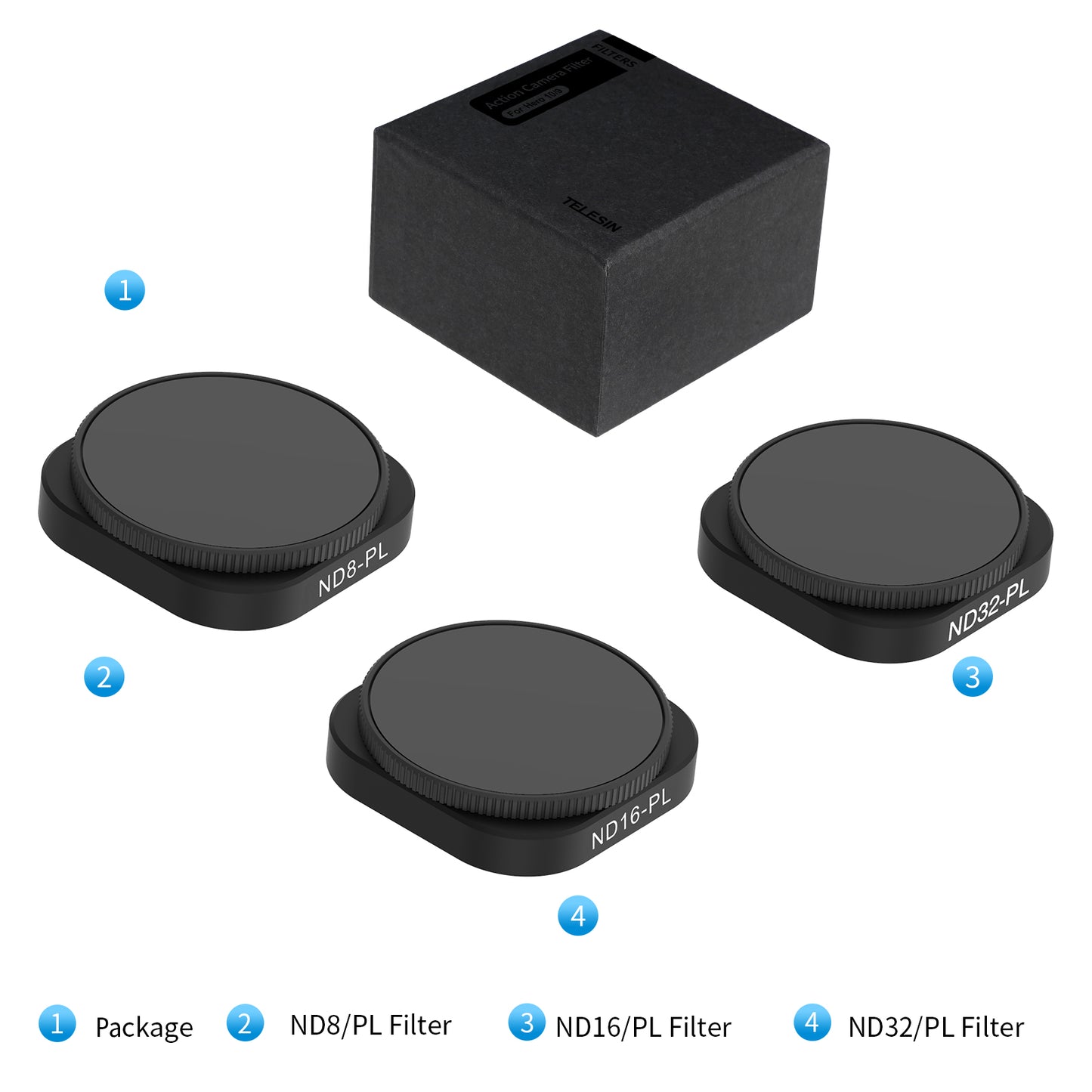 Uniqkart GP-FLT-906 3Pcs / Set ND8-PL ND16-PL ND32-PL Filter Lens Accessories for GoPro Hero 9 / 10 / 11 Action Camera