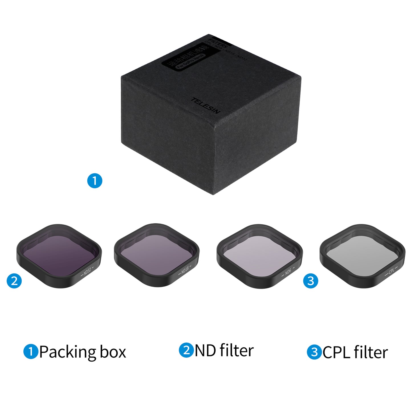 Uniqkart GP-FLT-902 3Pcs / Set ND8 / 16 / 32 Filter Lens Action Camera Accessories for GoPro Hero 9 / 10 / 11
