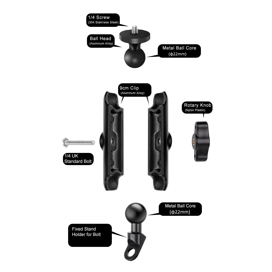 AT1231 9.5cm Motorcycle Camera Holder Rearview Mirror Mount Action Camera Motorbike Bracket