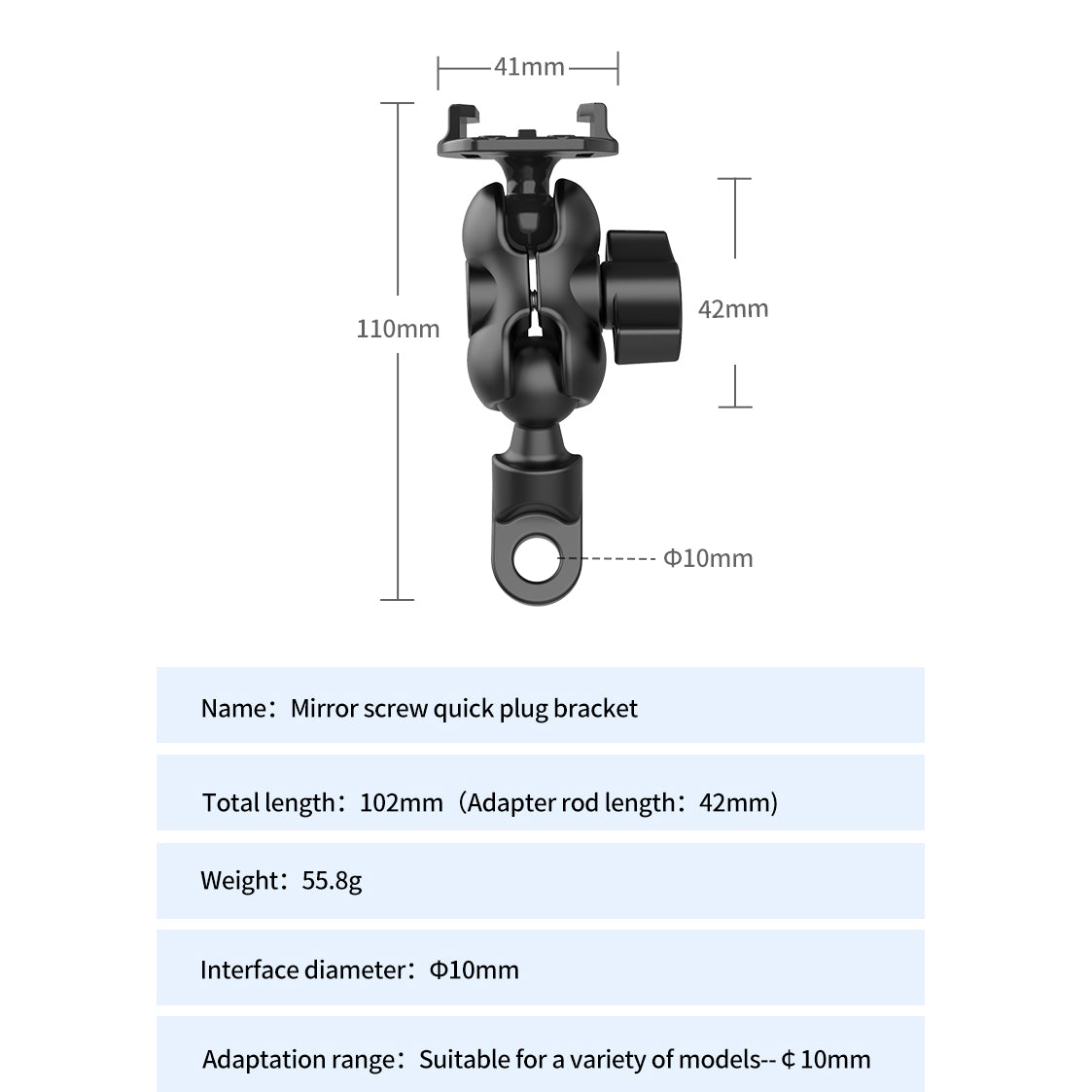 Uniqkart GP-HBM-008 Motorcycle Rearview Mirror Mount Action Camera Holder Bracket