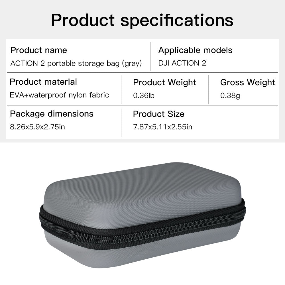 Uniqkart Portable Waterproof Hard Shell Bag Storage Case for DJI Action 2 Sports Camera - Grey