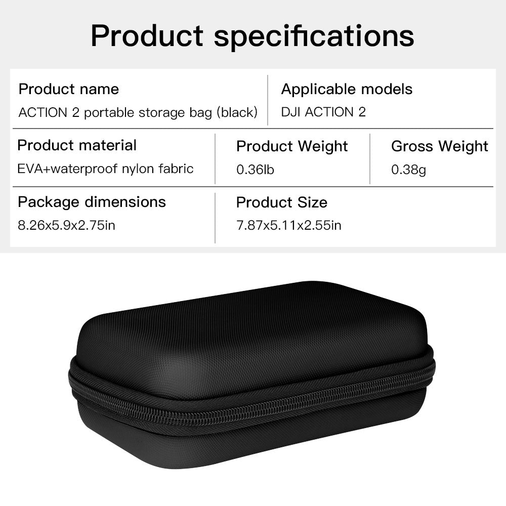 RCSTQ Portable Waterproof Hard Shell Bag Storage Case for DJI Action 2 Sports Camera - Black