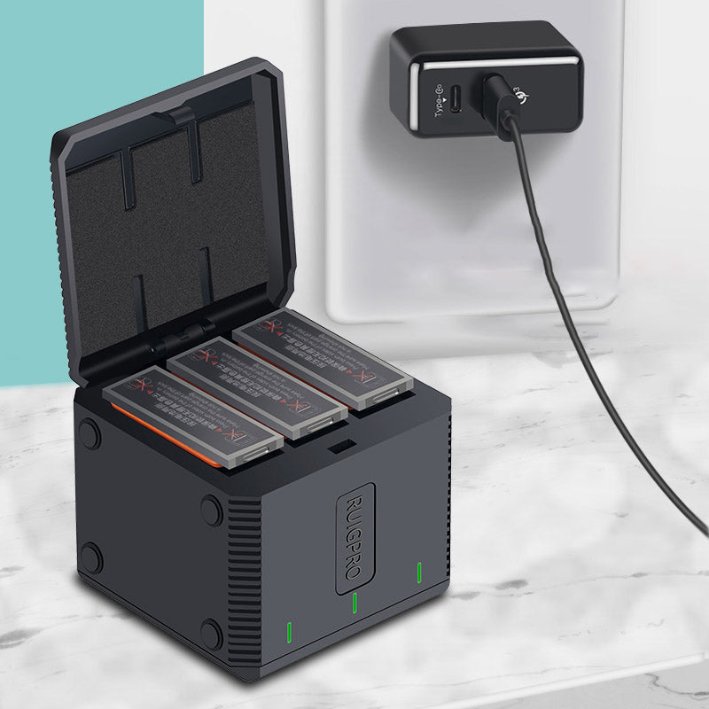 RUIGPRO AGDY39 Storage Type 3 Slots Battery Charging Box Fast Charger for DJI Osmo Action Camera