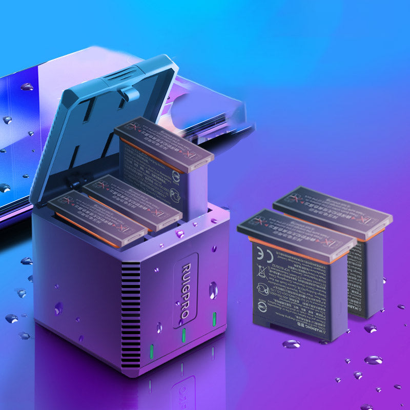 RUIGPRO AGDY39 Storage Type 3 Slots Battery Charging Box Fast Charger for DJI Osmo Action Camera