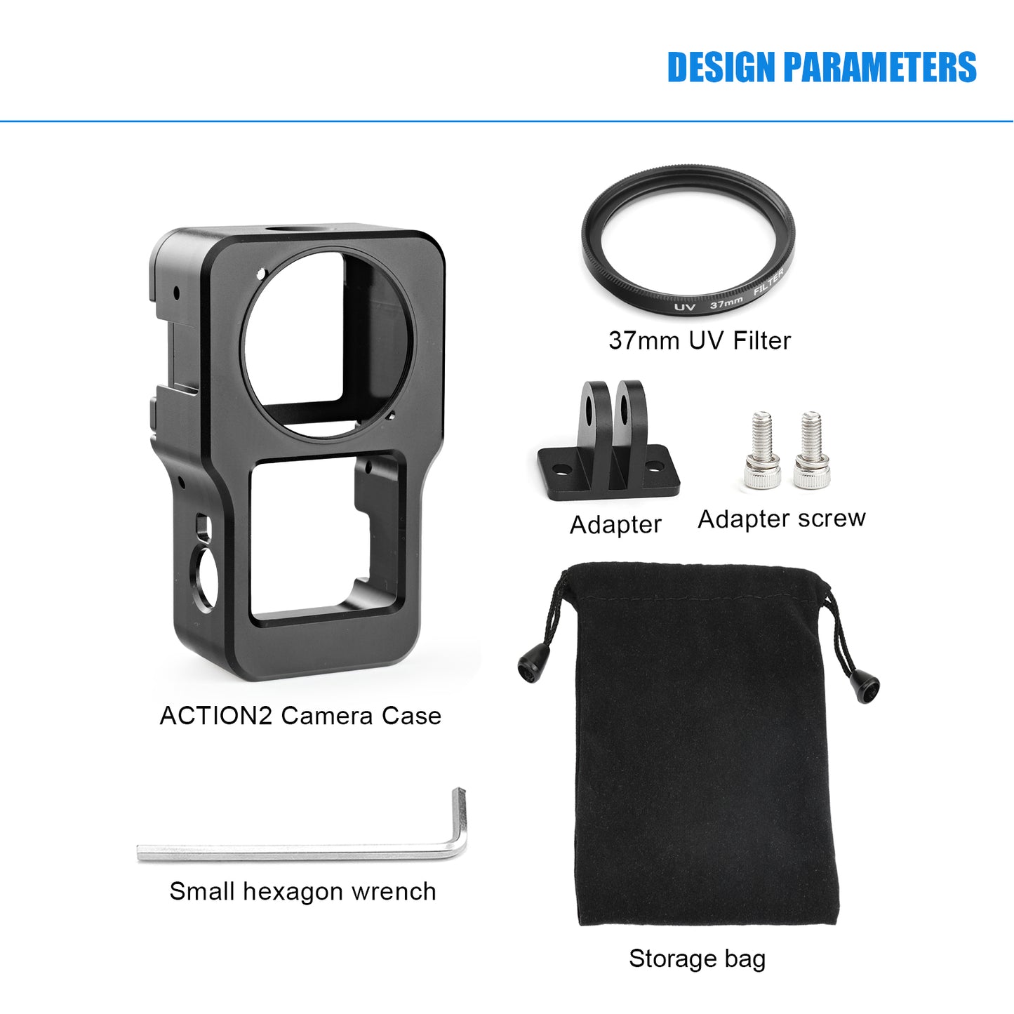 AGDY47 Aluminum Alloy Protective Metal Case Frame Cage + UV Lens Filter for DJI Action 2 Camera Accessories - Black
