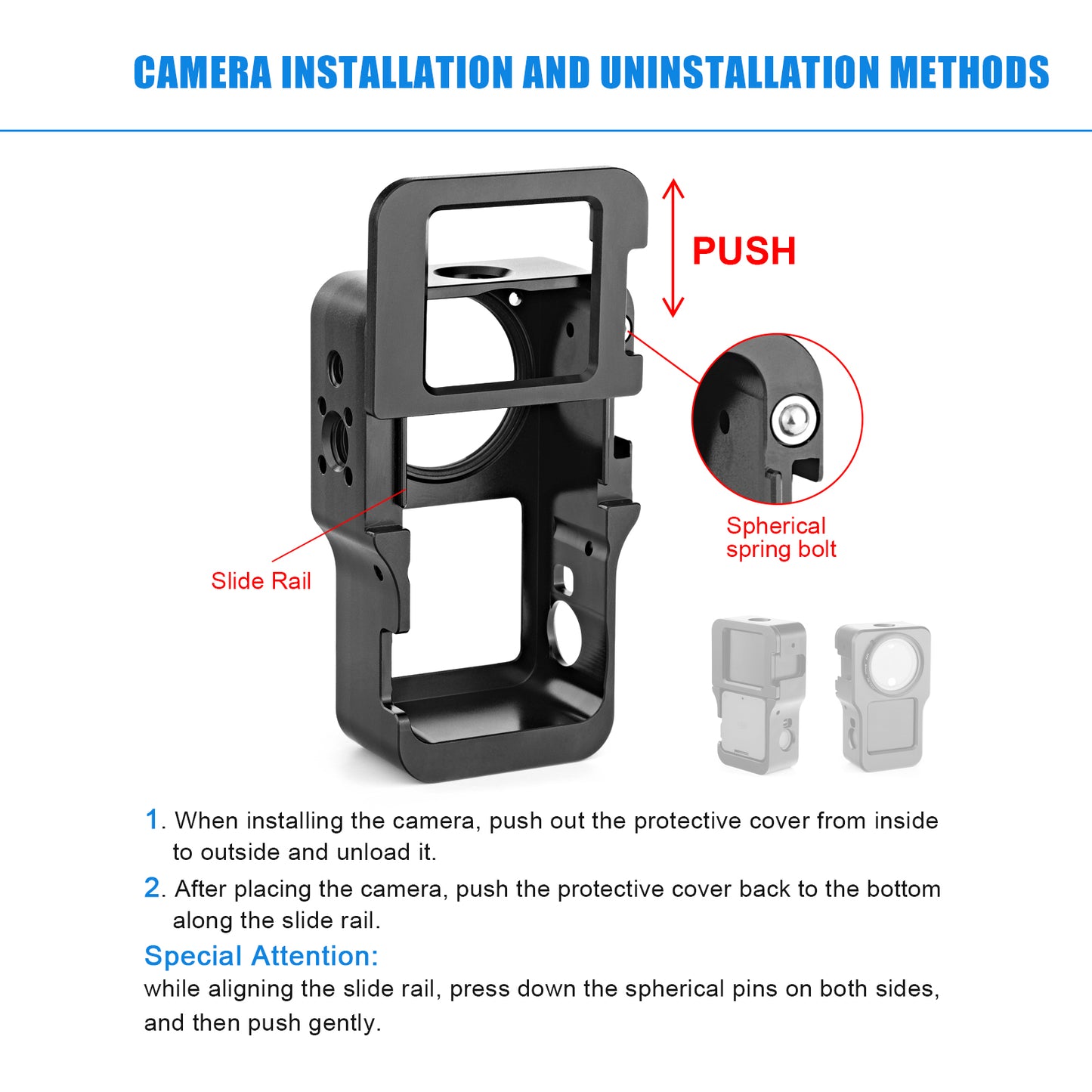 AGDY47 Aluminum Alloy Protective Metal Case Frame Cage + UV Lens Filter for DJI Action 2 Camera Accessories - Black