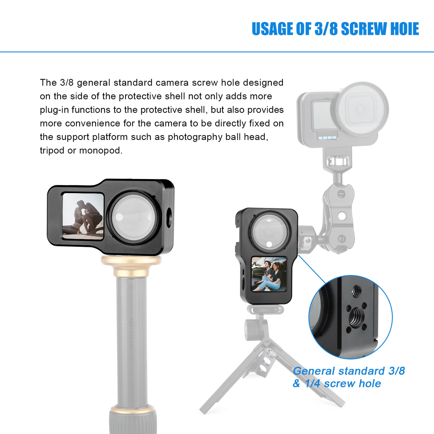 AGDY47 Aluminum Alloy Protective Metal Case Frame Cage + UV Lens Filter for DJI Action 2 Camera Accessories - Black