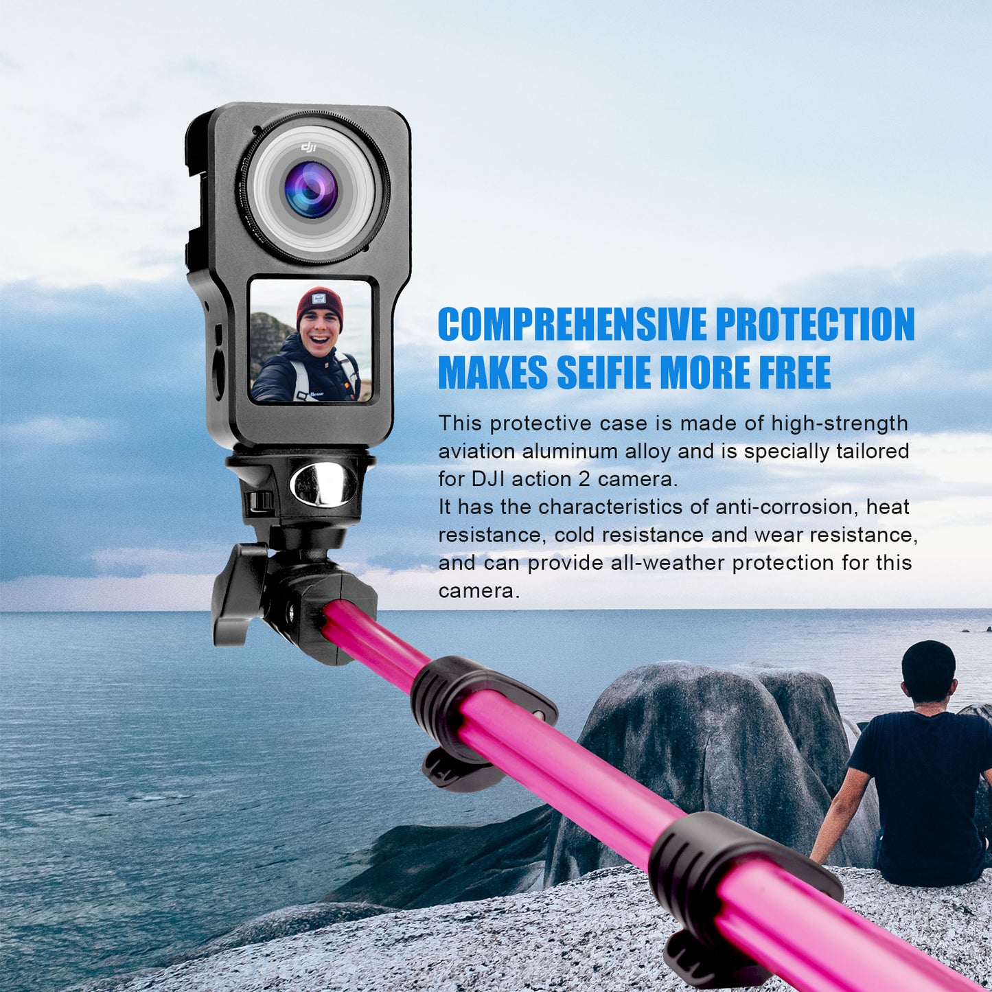 AGDY47 Aluminum Alloy Protective Metal Case Frame Cage + UV Lens Filter for DJI Action 2 Camera Accessories - Black