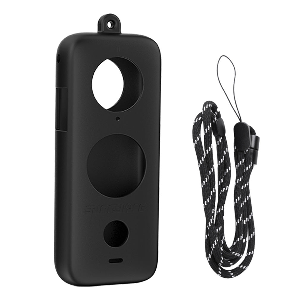 Uniqkart AI42 Digital Camera Silicone Case Protective Cover with Lanyard for Insta360 ONE X2 - Black