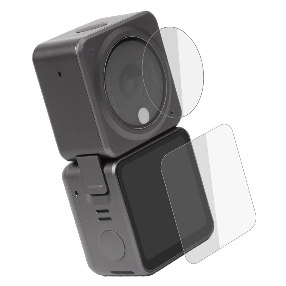 Uniqkart BHM83 2Set Scratch Resistant Tempered Glass Screen Protector Explosion-proof Screen + Lens Protector for DJI Action 2 (Dual-Scren Version)