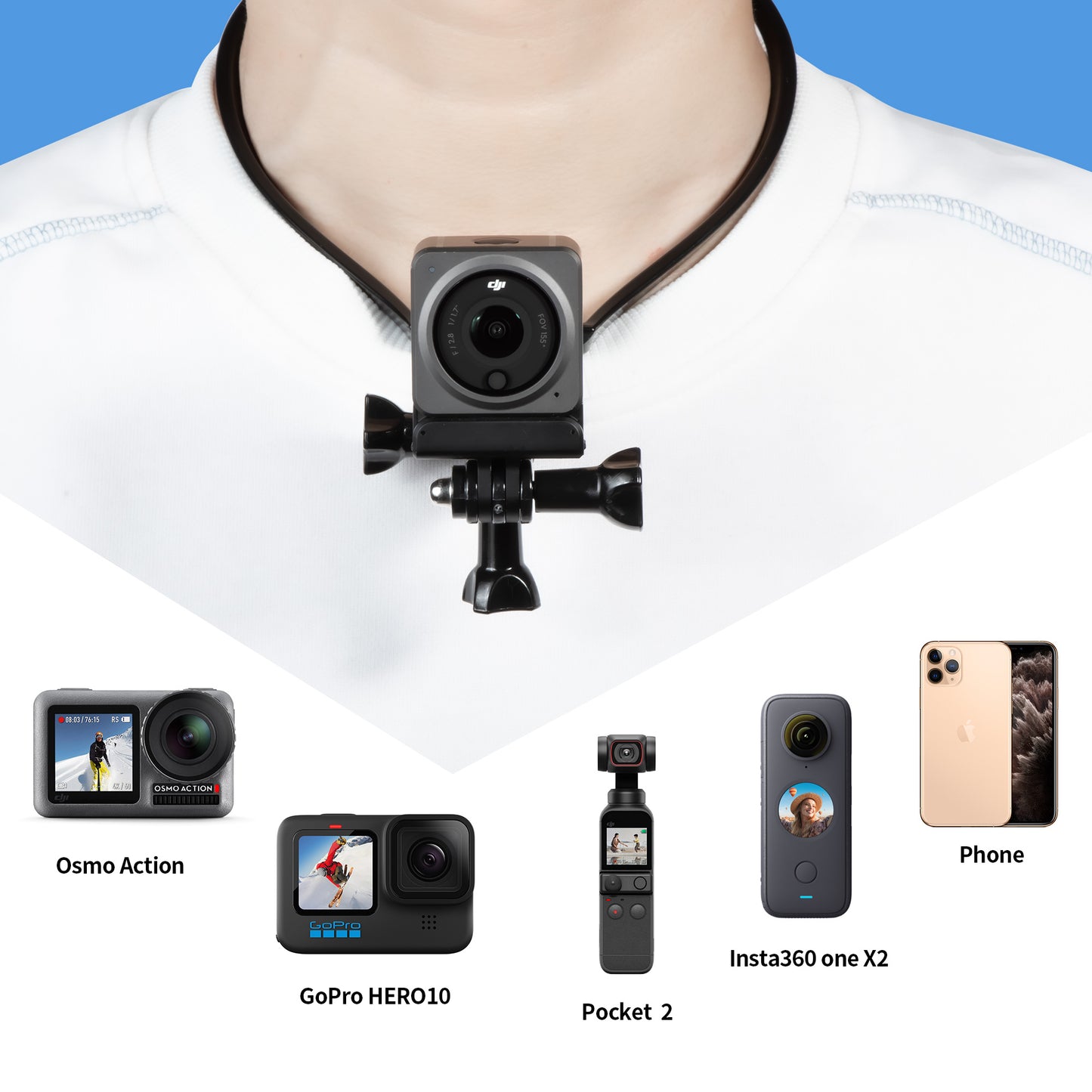 STARTRC 1110275 Smartphone Selfie Neck Holder Mount for DJI Action 2/OSMO Action/Insta360 ONE/ONE X/ONE X2/GoPro Hero 8/9/10 Cell Phone Video Shoot Accessories