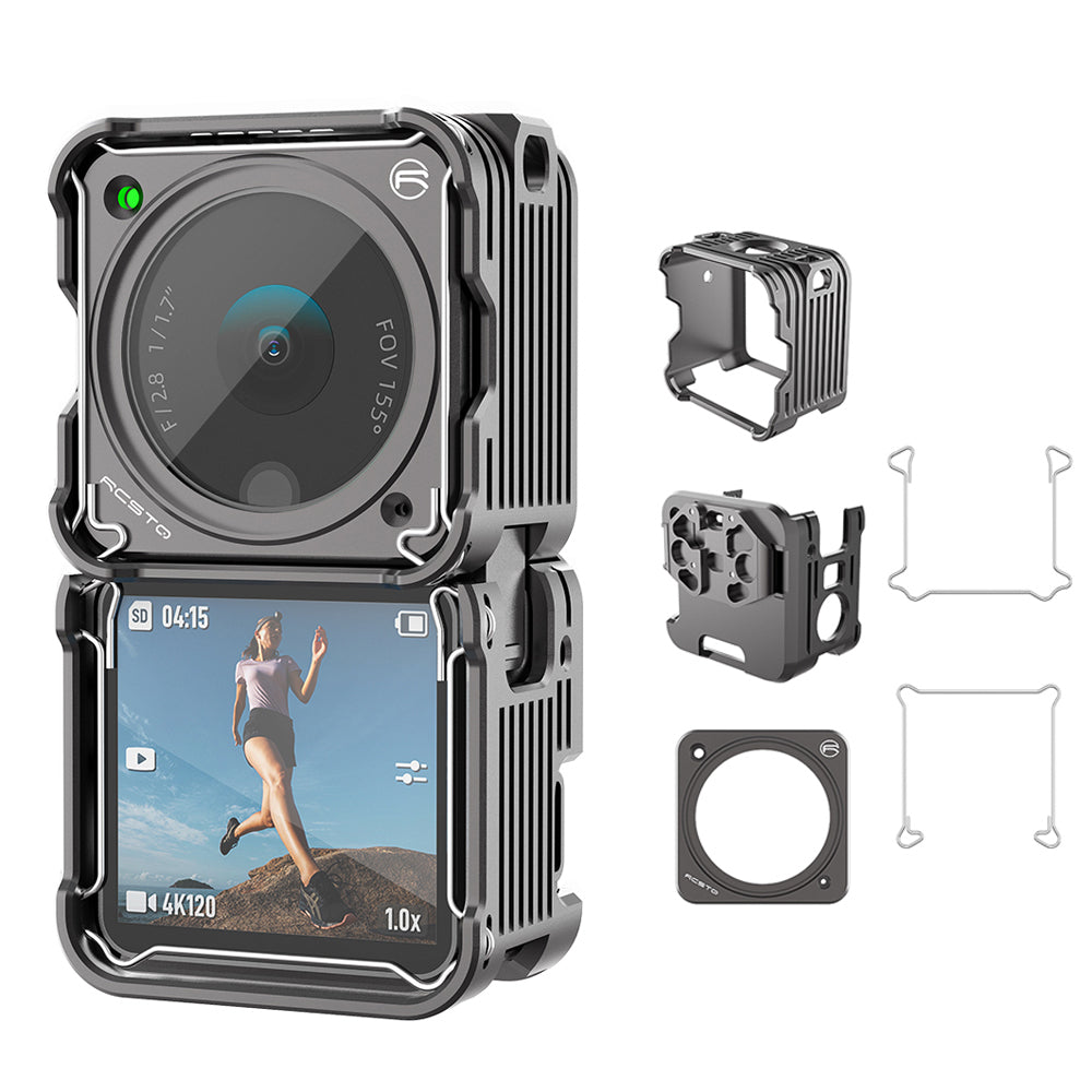 RCSTQ Aluminum Alloy Camera Cage and Front Screen Expansion Module Cage for DJI Action 2