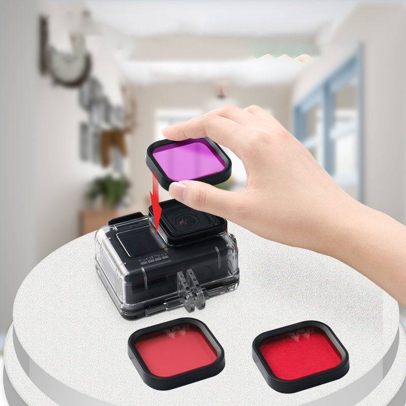 Uniqkart FLW297 for GoPro Hero 9/10 Action Camera Lens Filter Waterproof Diving Case Accessories - Red