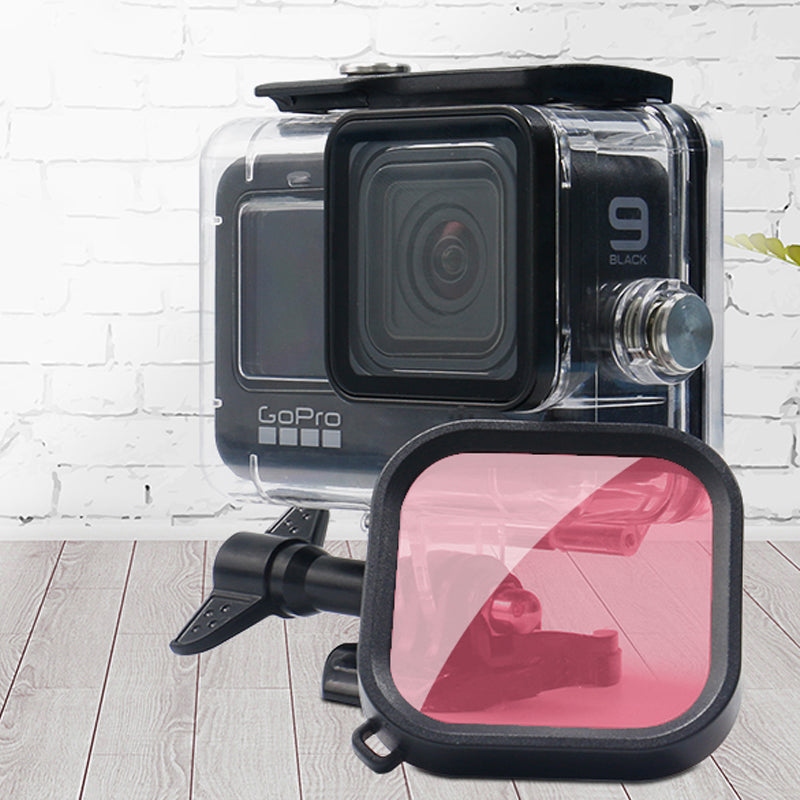 Uniqkart FLW297 for GoPro Hero 9/10 Action Camera Lens Filter Waterproof Diving Case Accessories - Pink