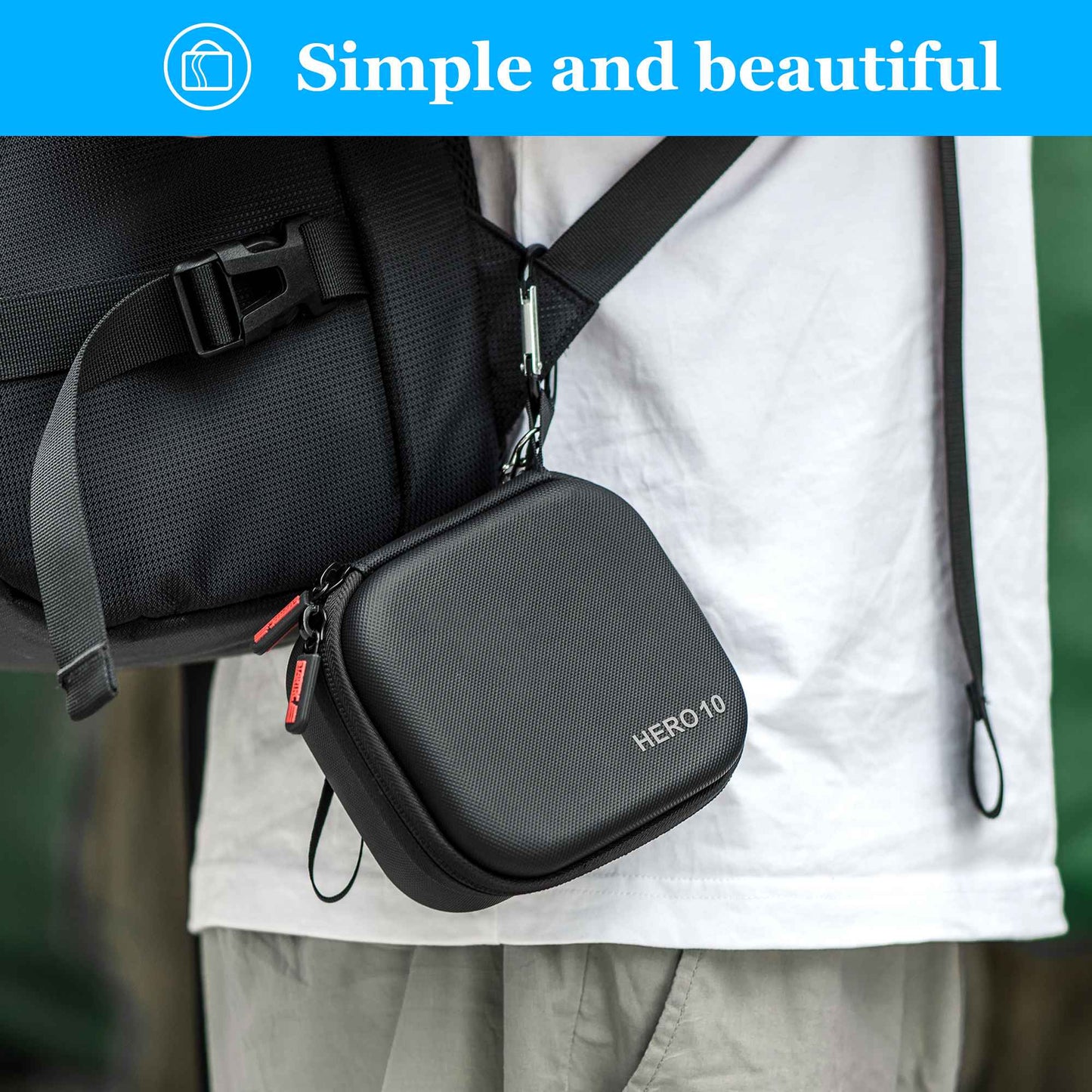 Uniqkart 1110667 For GoPro Hero 10 Portable Zipper Case PU Leather Textured Handle Strap Accessories Storage Bag