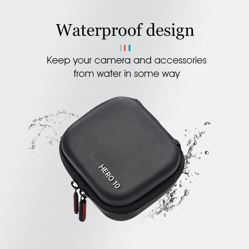 Uniqkart 1110667 For GoPro Hero 10 Portable Zipper Case PU Leather Textured Handle Strap Accessories Storage Bag