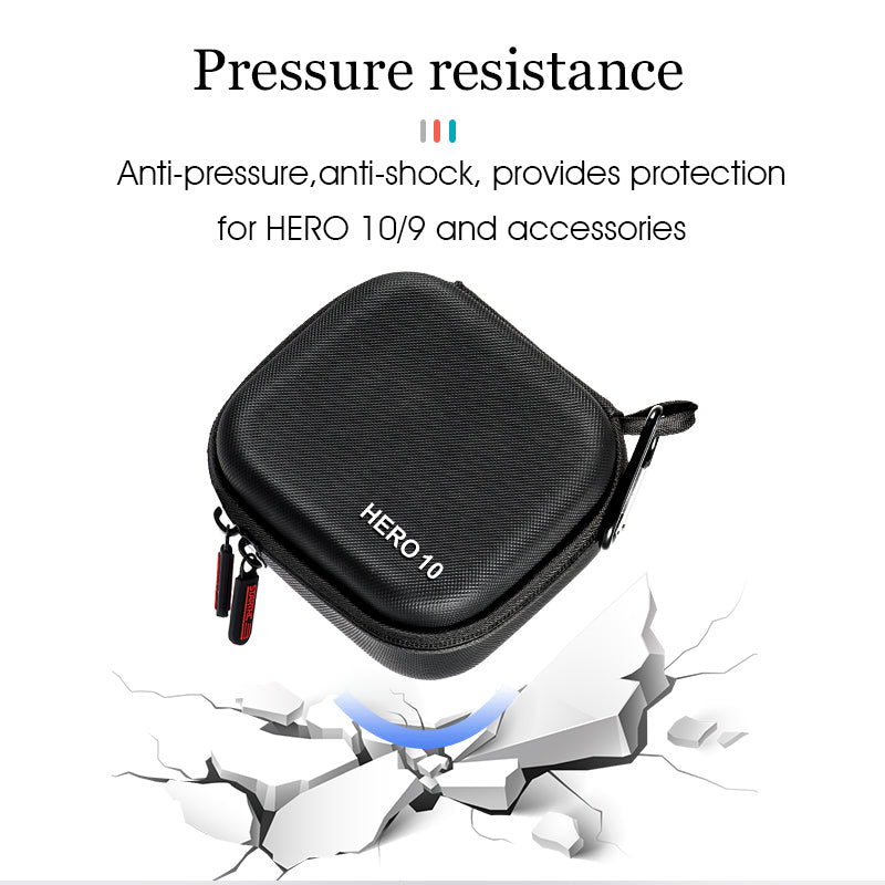 Uniqkart 1110667 For GoPro Hero 10 Portable Zipper Case PU Leather Textured Handle Strap Accessories Storage Bag
