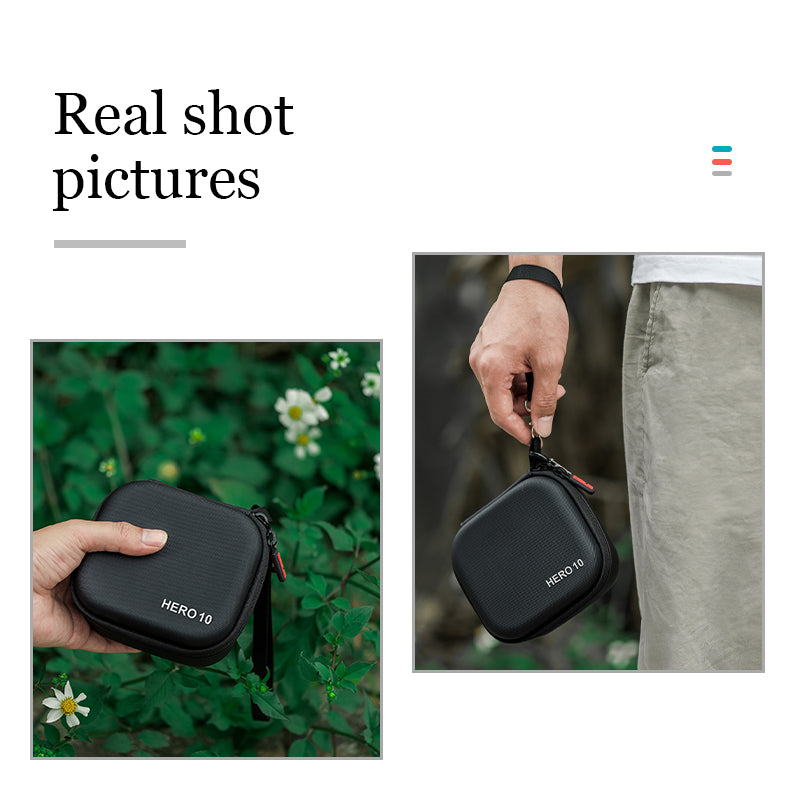 Uniqkart 1110667 For GoPro Hero 10 Portable Zipper Case PU Leather Textured Handle Strap Accessories Storage Bag