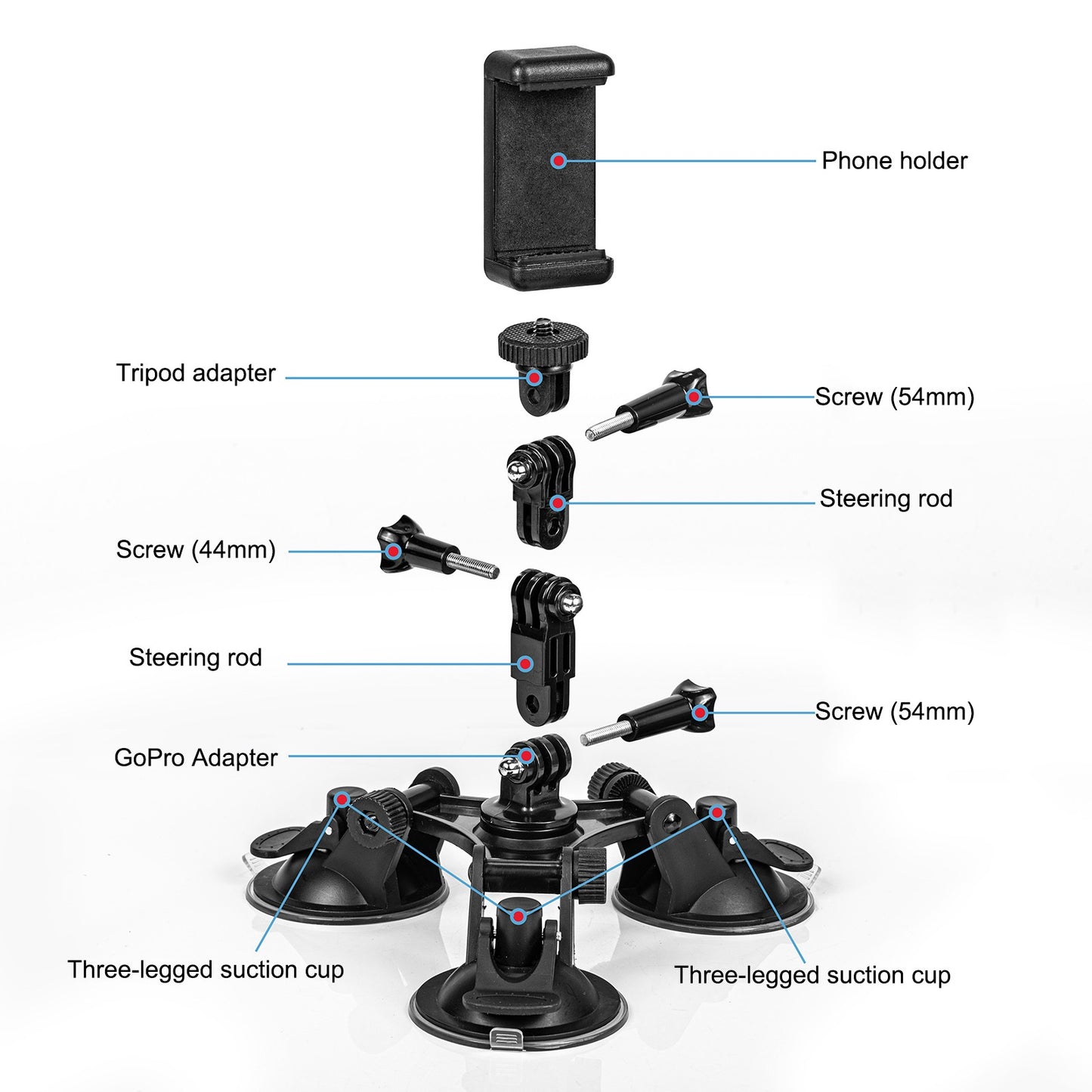Uniqkart 1110789 for GoPro 10/9 / Insta360 One X2/X Three Sucker Design Camera Phone Car Holder Suction Cup Mount Bracket