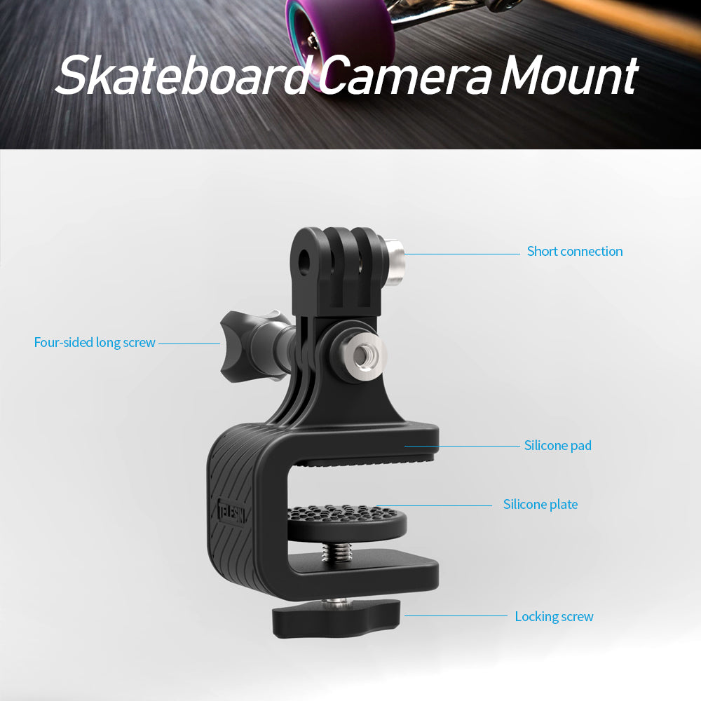 Uniqkart GP-HBM-HB6 For GoPro Hero 9 / 10 / 11 / DJI Osmo Action Skateboard Camera Holder Stand Clamp Mount Bracket
