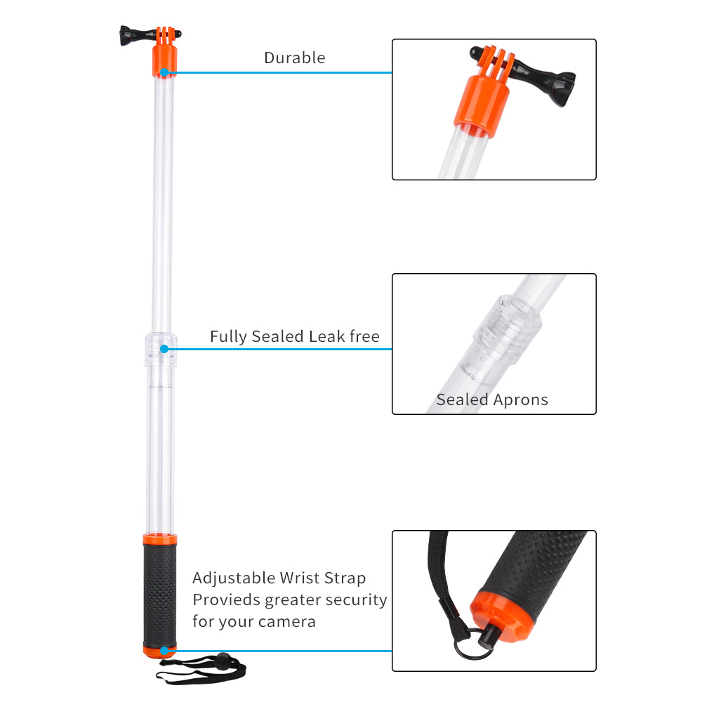 Uniqkart GP-MNP-T01 For GoPro Action Camera Waterproof Handheld Transparent Selfie Stick Floaty Monopod