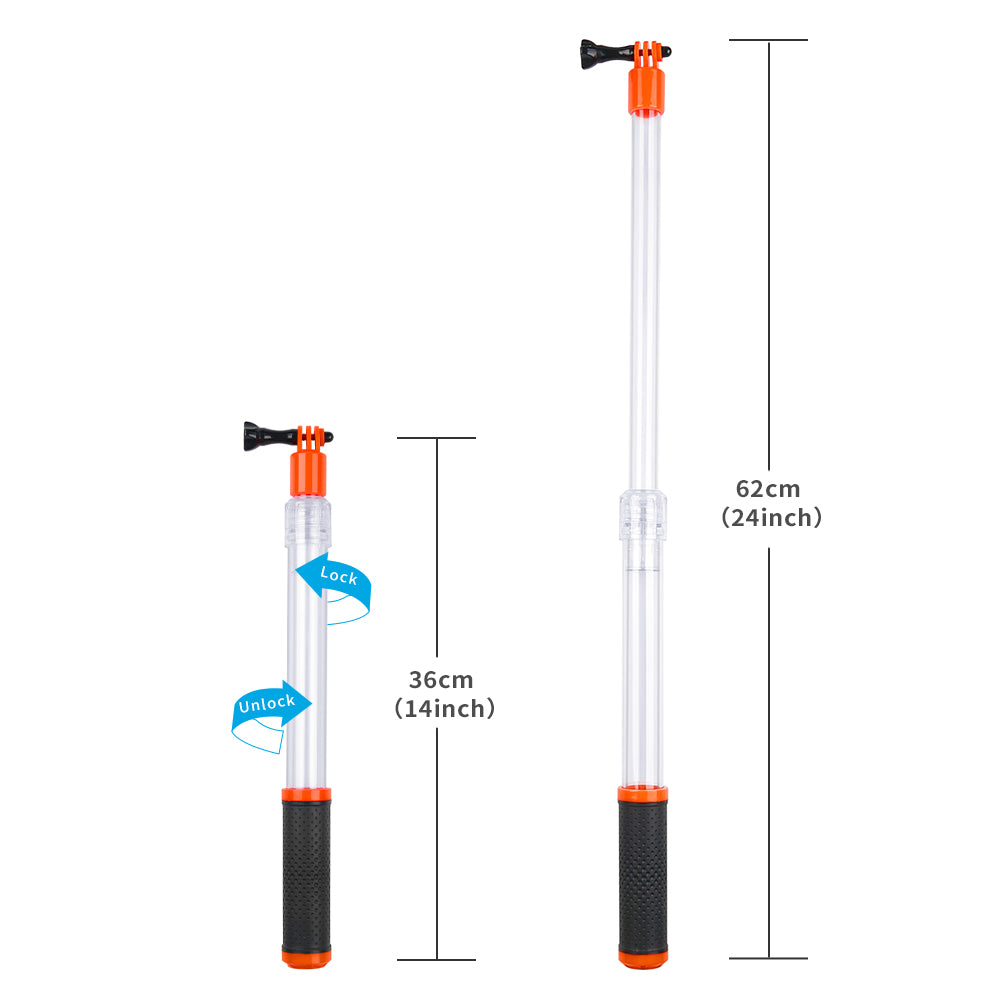 Uniqkart GP-MNP-T01 For GoPro Action Camera Waterproof Handheld Transparent Selfie Stick Floaty Monopod