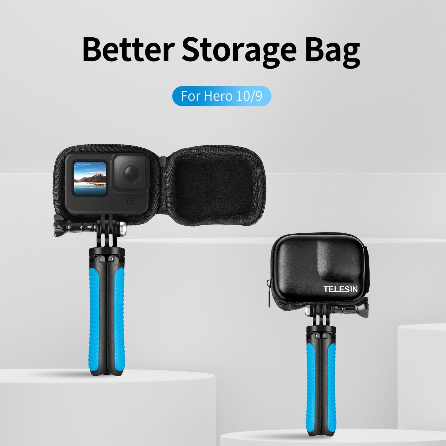 Uniqkart GP-CPB-901 Storage Bag for GoPro Hero 9 / 10 / 11 Shockproof EVA+PU Leather Carrying Case Portable Box Camera Accessories Travel Kit